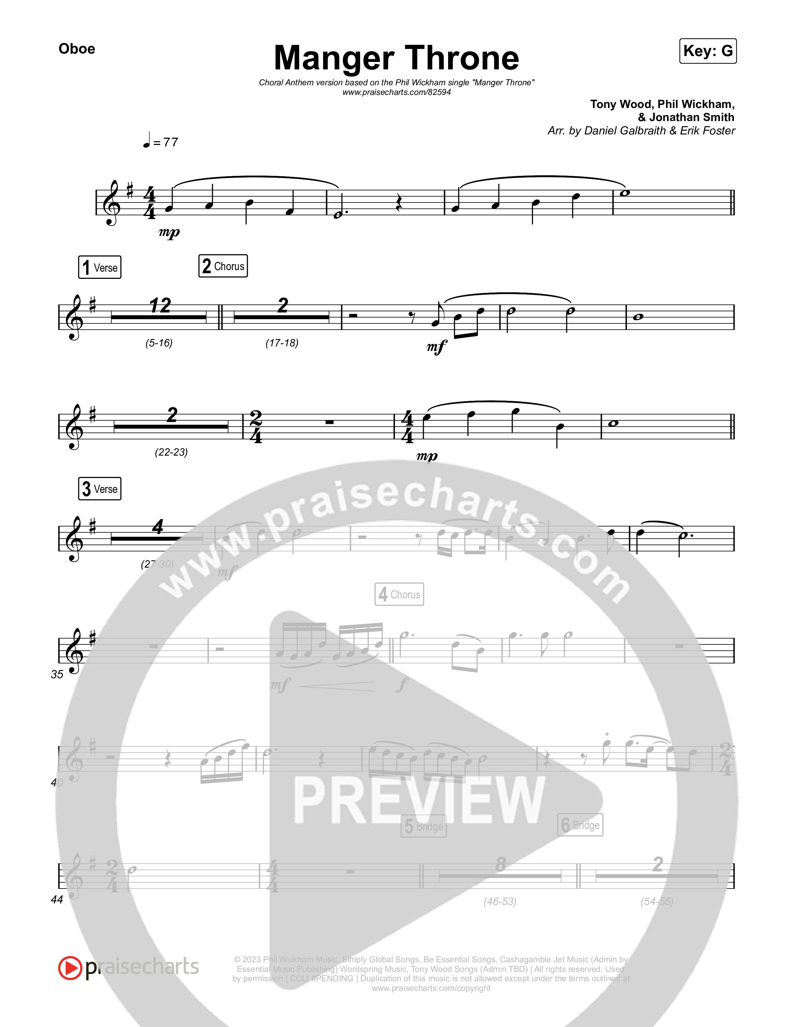 Manger Throne (Choral Anthem SATB) Oboe (Phil Wickham / Arr. Erik Foster)