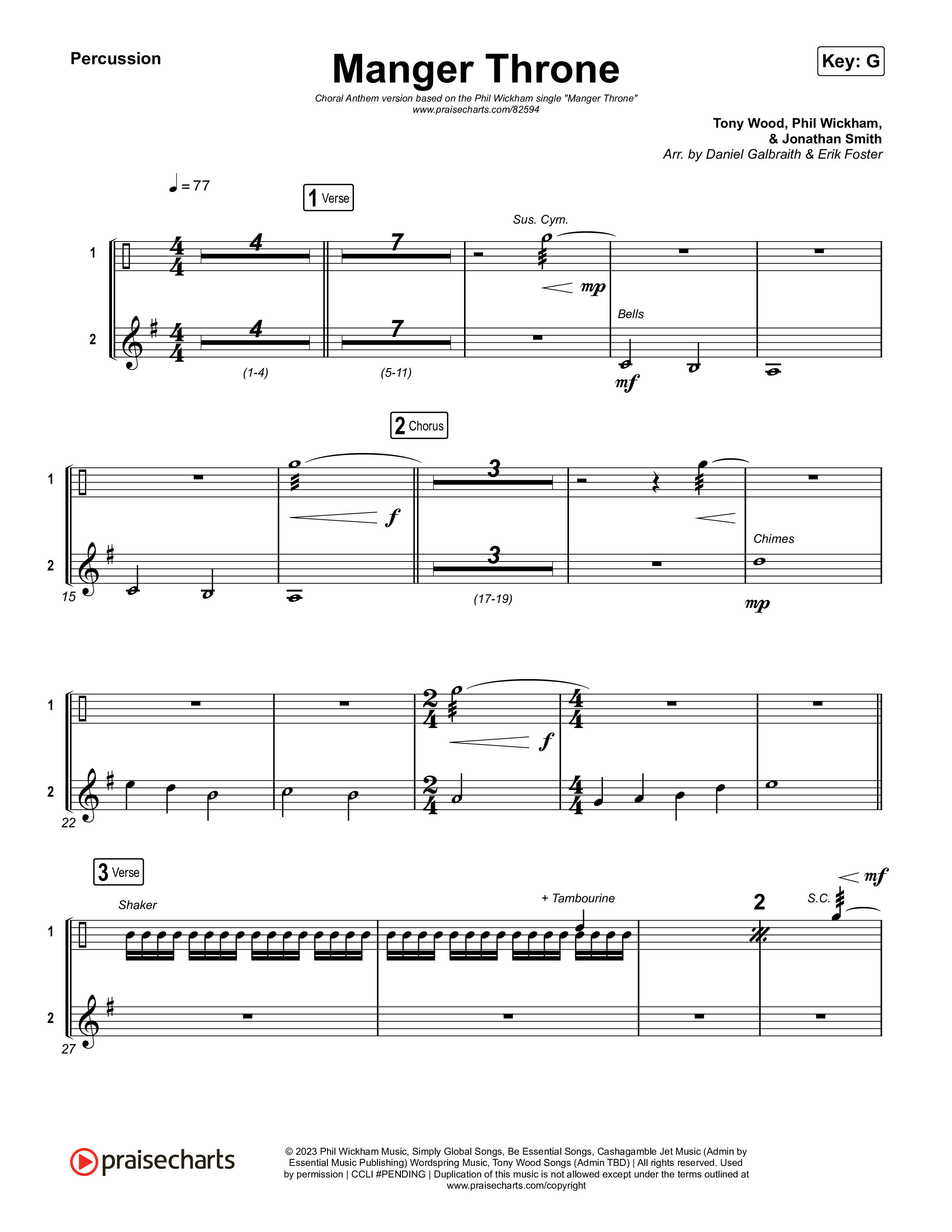 Manger Throne (Choral Anthem SATB) Percussion (Phil Wickham / Arr. Erik Foster)