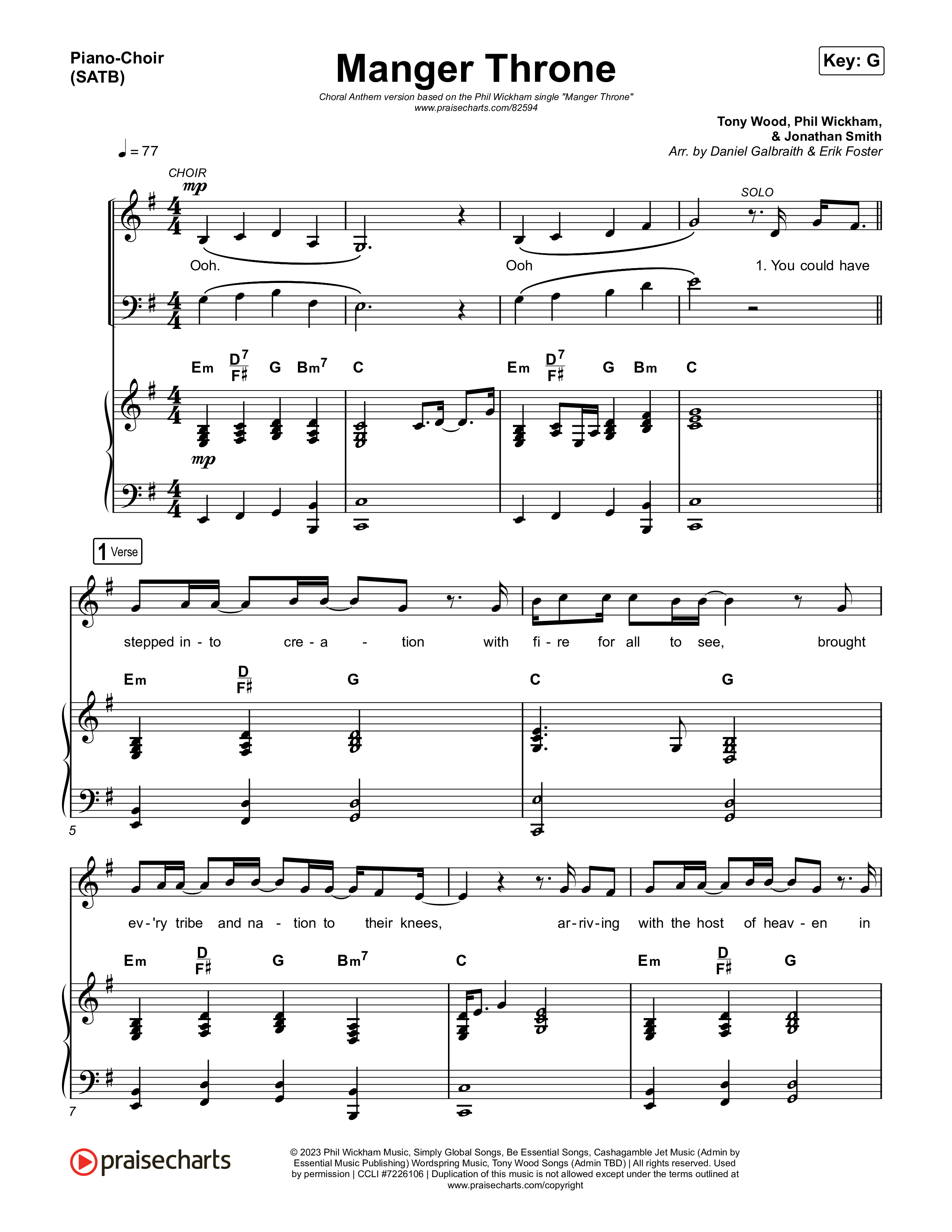 Manger Throne (Choral Anthem SATB) Piano/Vocal (SATB) (Phil Wickham / Arr. Erik Foster)