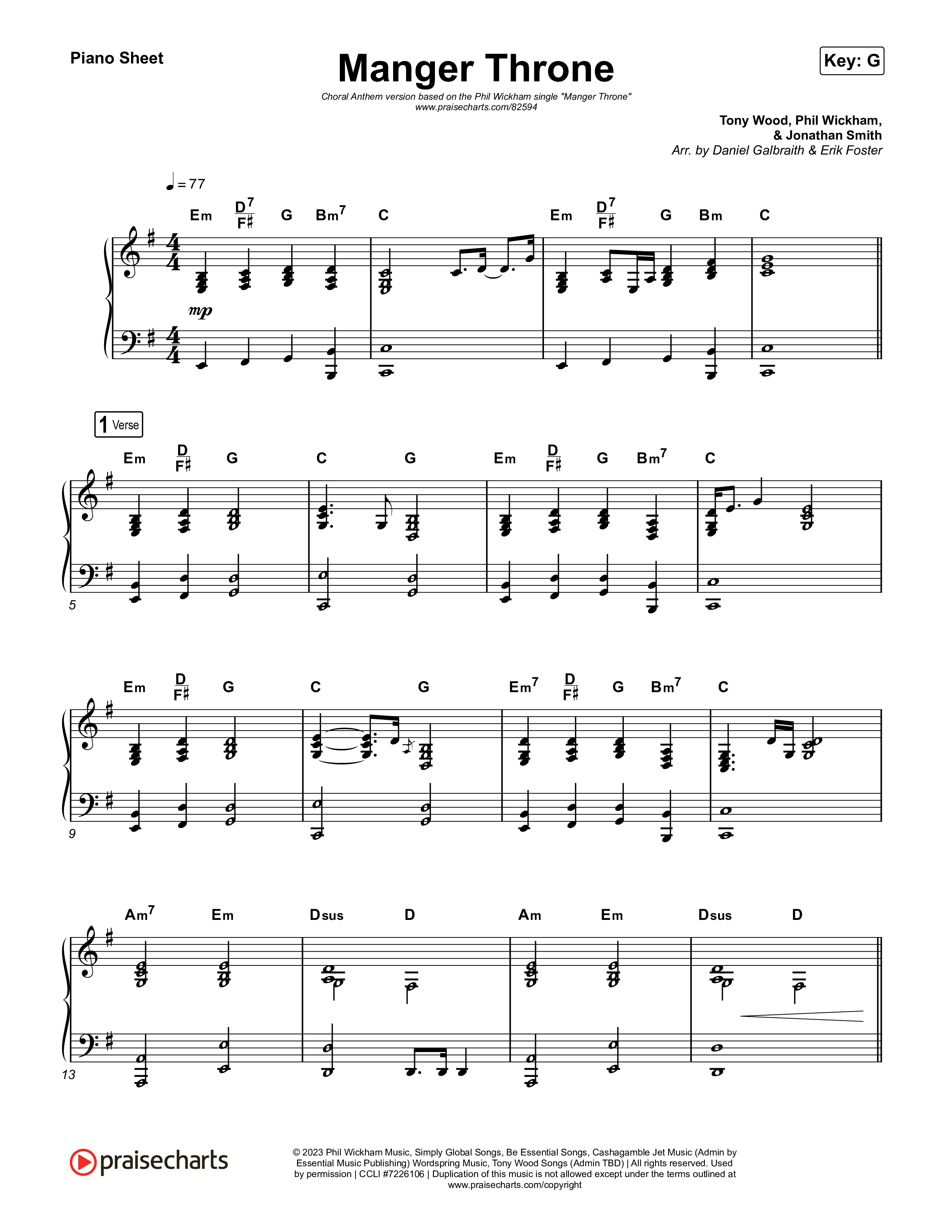 Manger Throne (Choral Anthem SATB) Piano Sheet (Phil Wickham / Arr. Erik Foster)