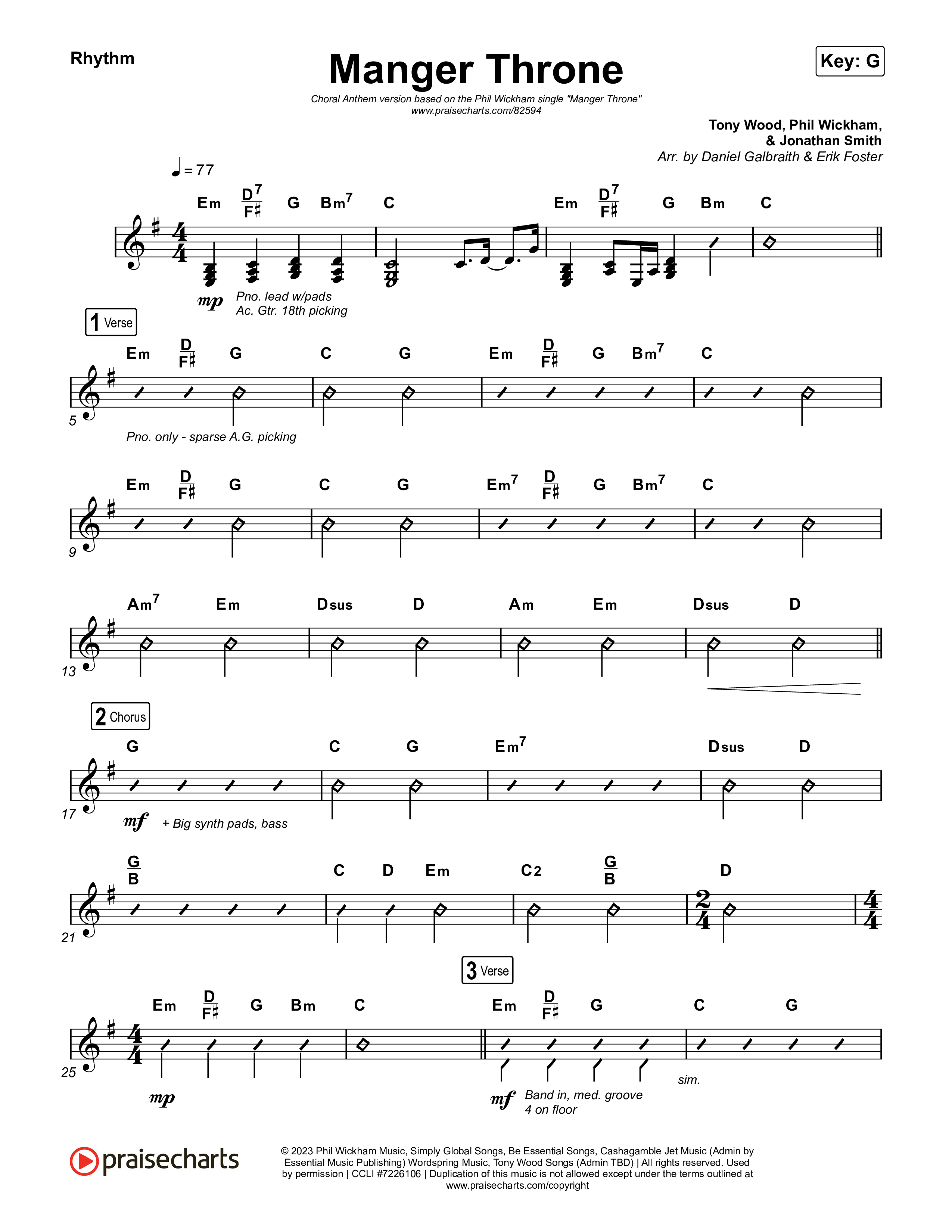Manger Throne (Choral Anthem SATB) Rhythm Chart (Phil Wickham / Arr. Erik Foster)