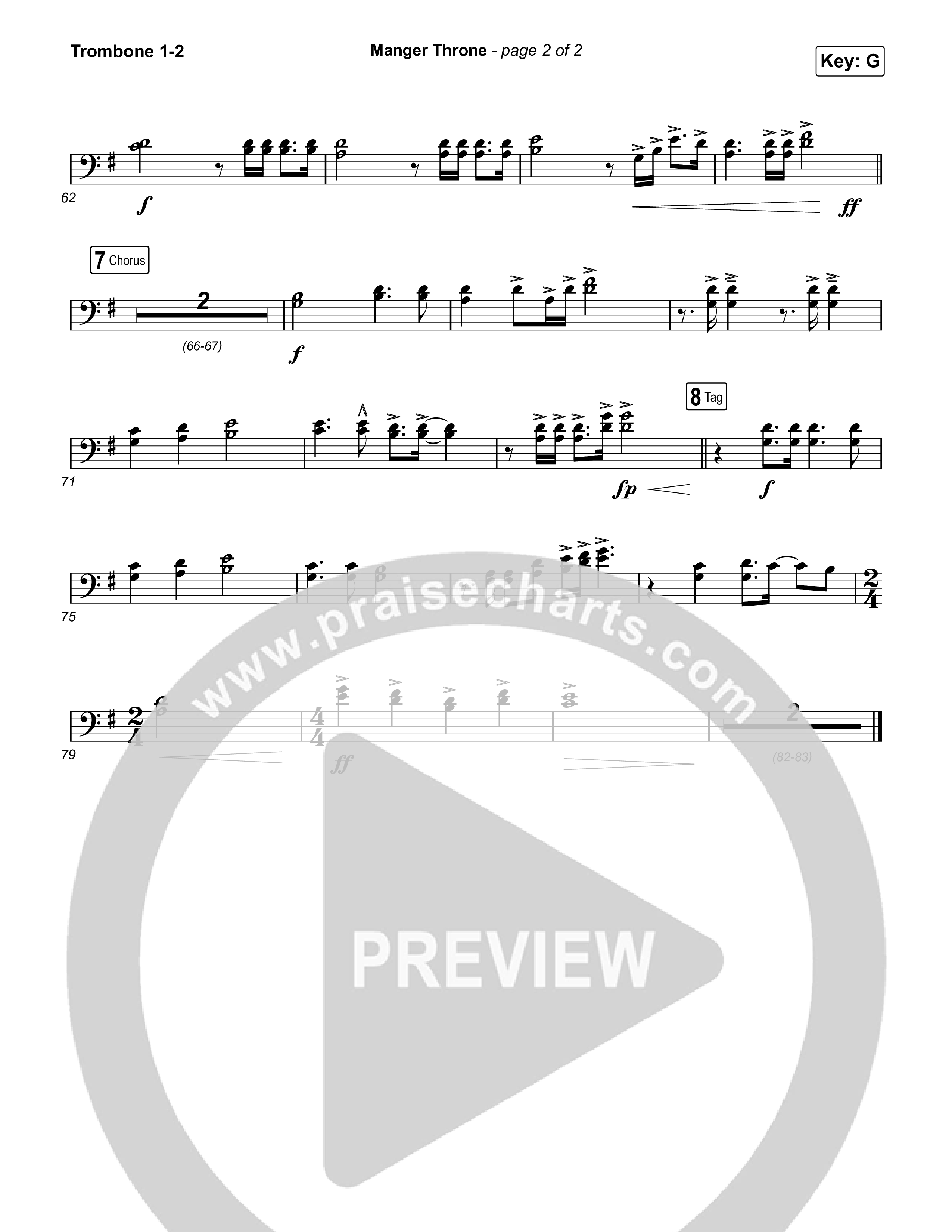 Manger Throne (Choral Anthem SATB) Trombone 1/2 (Phil Wickham / Arr. Erik Foster)