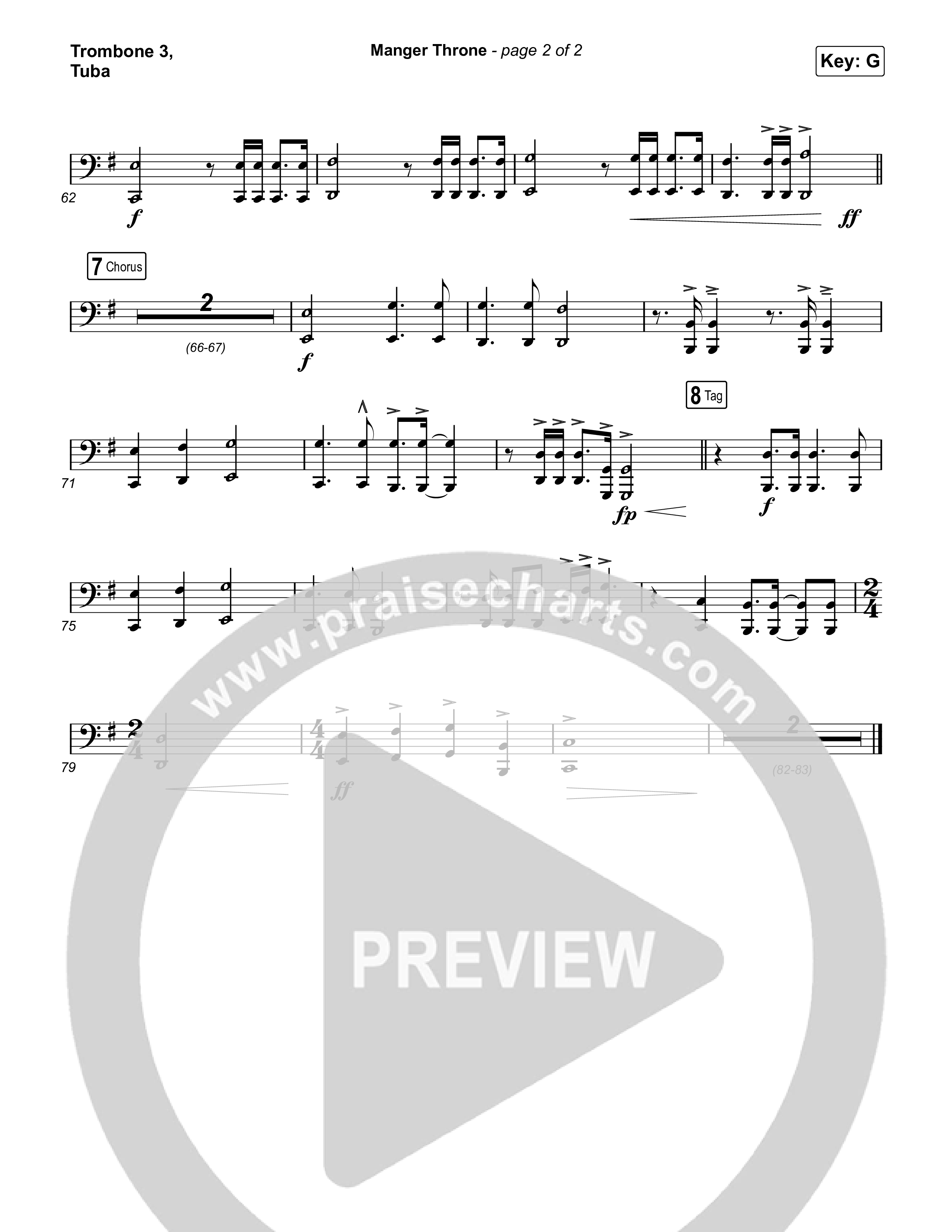 Manger Throne (Choral Anthem SATB) Trombone 3/Tuba (Phil Wickham / Arr. Erik Foster)