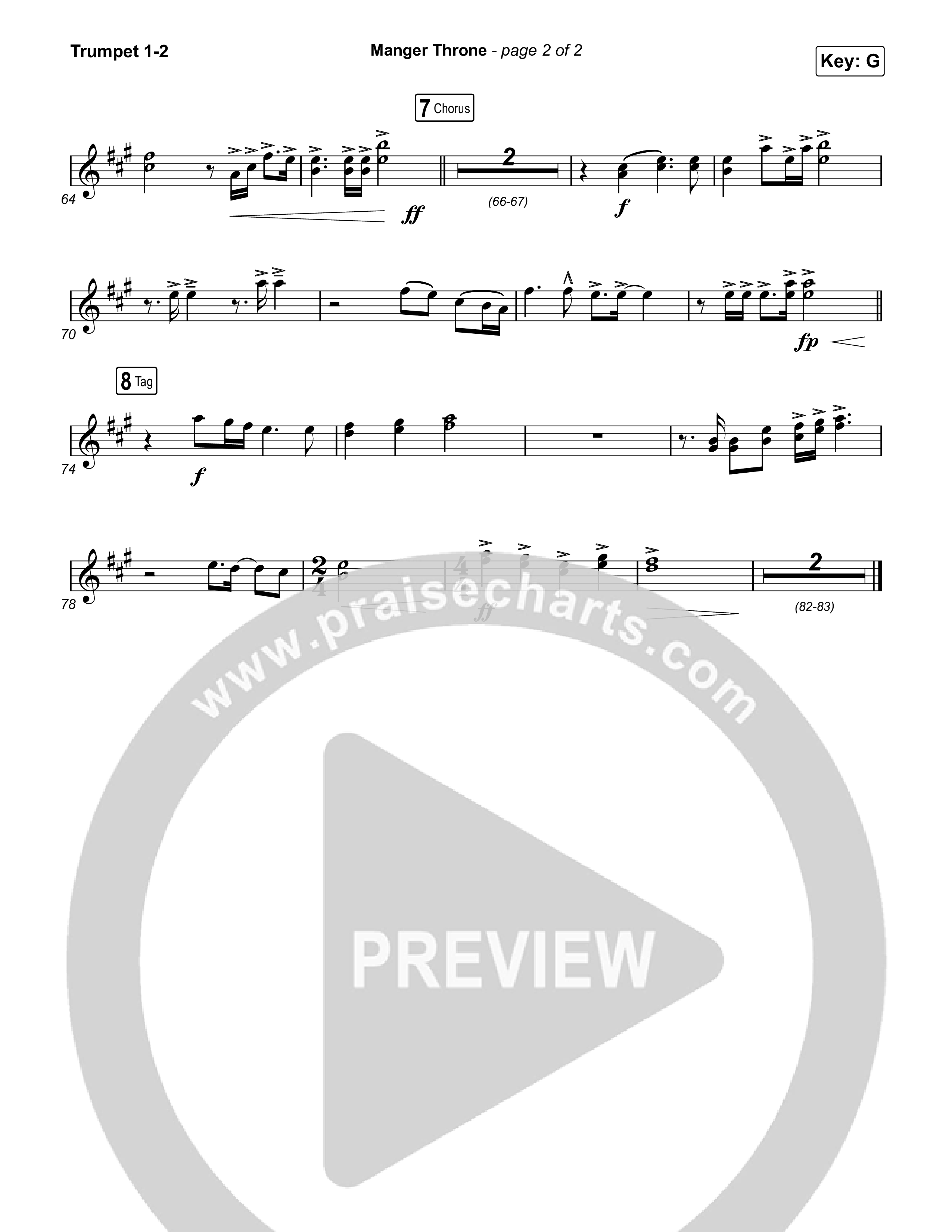 Manger Throne (Choral Anthem SATB) Trumpet 1,2 (Phil Wickham / Arr. Erik Foster)
