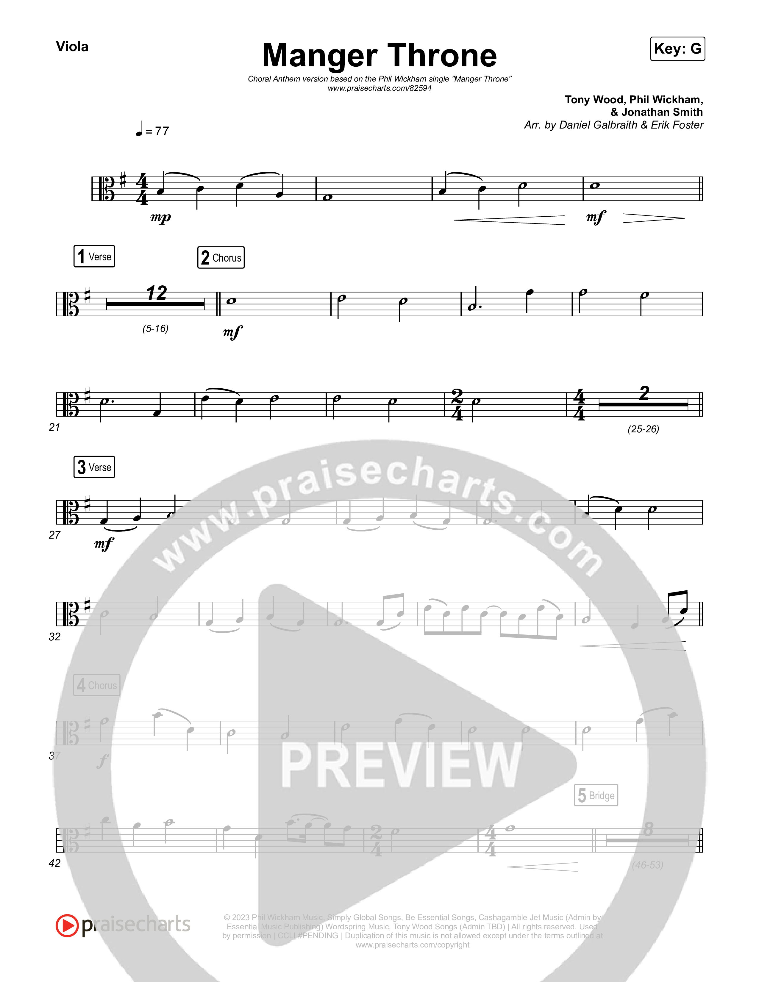 Manger Throne (Choral Anthem SATB) Viola (Phil Wickham / Arr. Erik Foster)