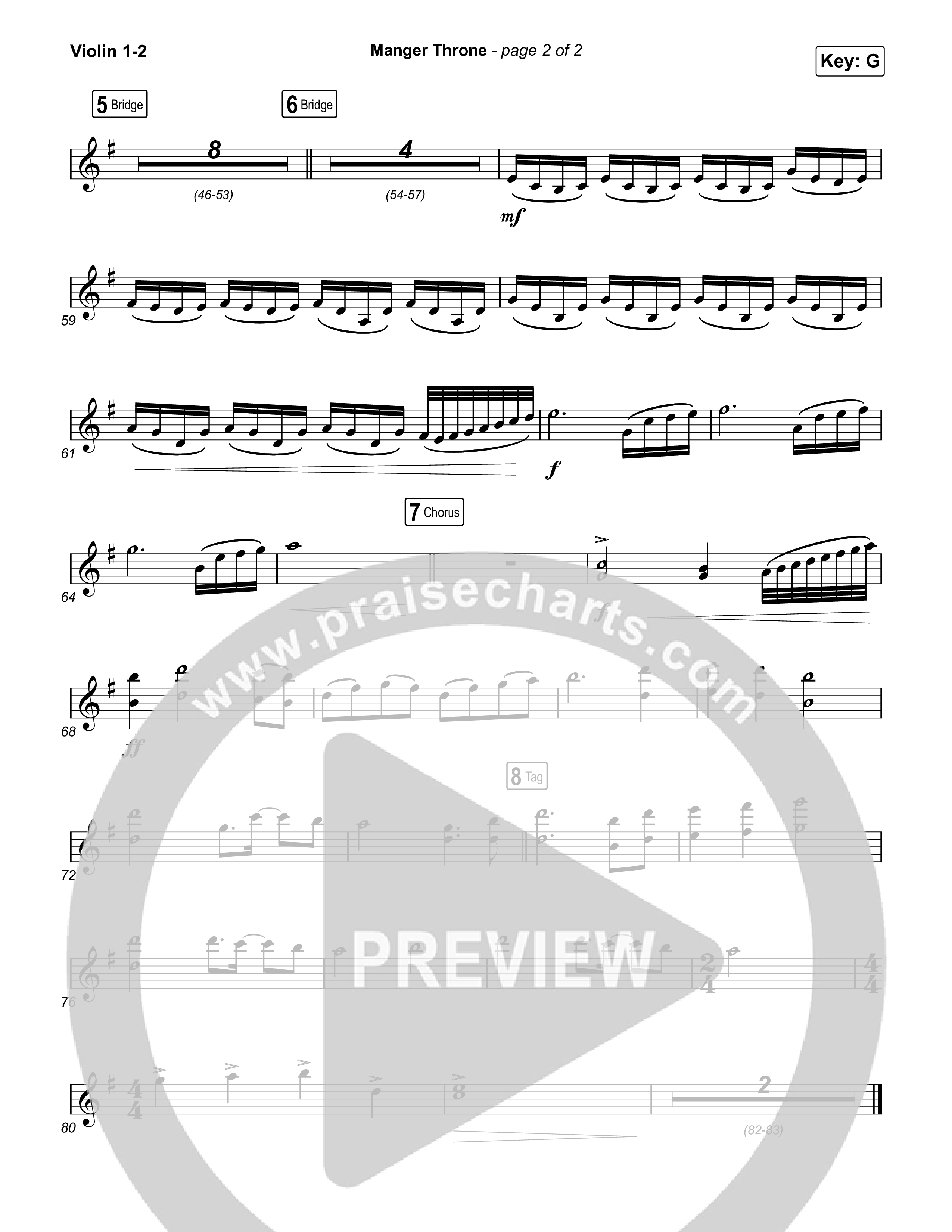 Manger Throne (Choral Anthem SATB) Violin 1/2 (Phil Wickham / Arr. Erik Foster)