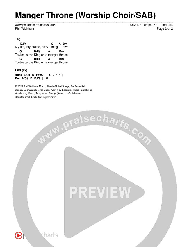Manger Throne (Worship Choir/SAB) Chords & Lyrics (Phil Wickham / Arr. Erik Foster)