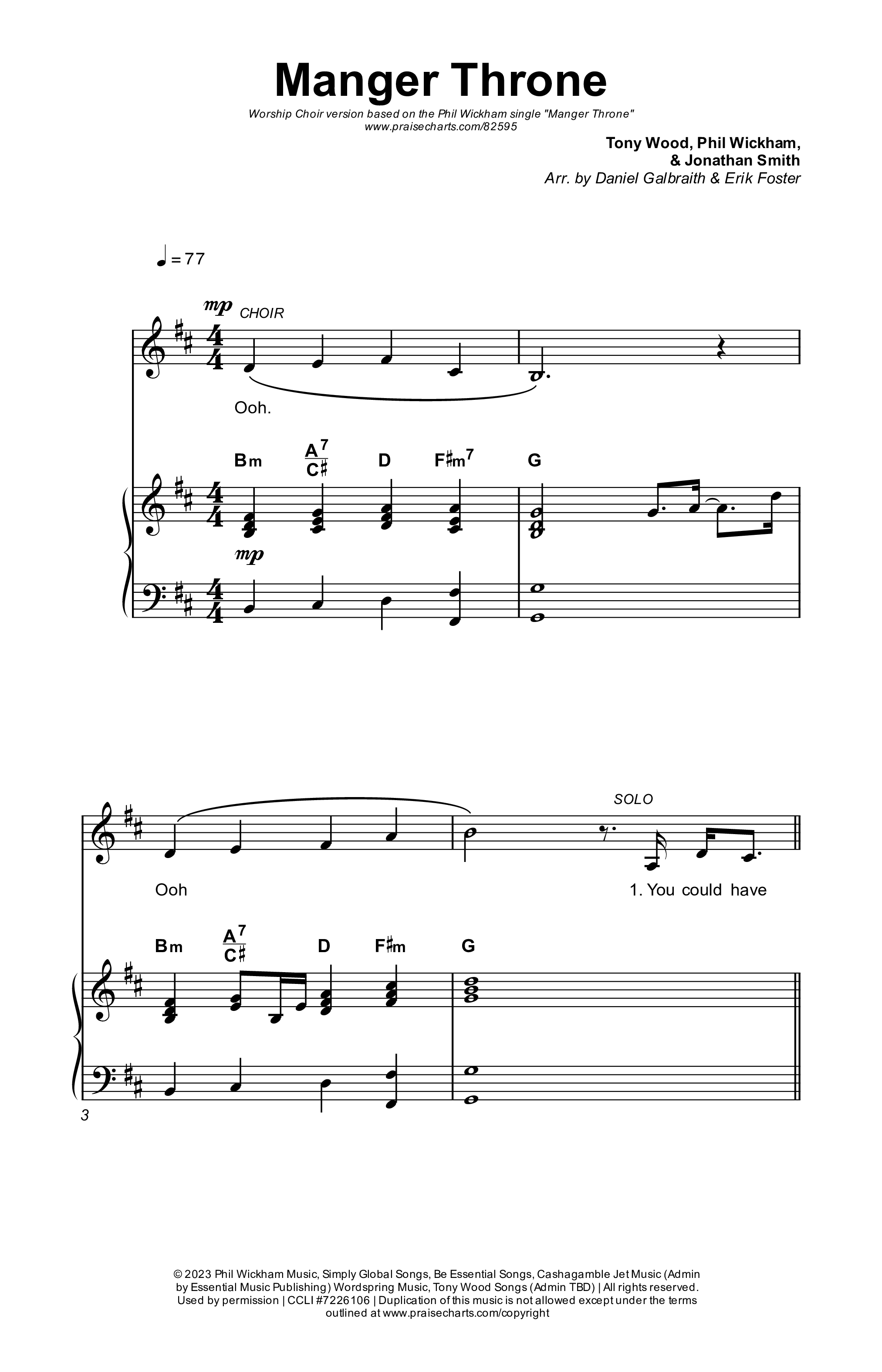 Manger Throne (Worship Choir/SAB) Octavo (SAB & Pno) (Phil Wickham / Arr. Erik Foster)