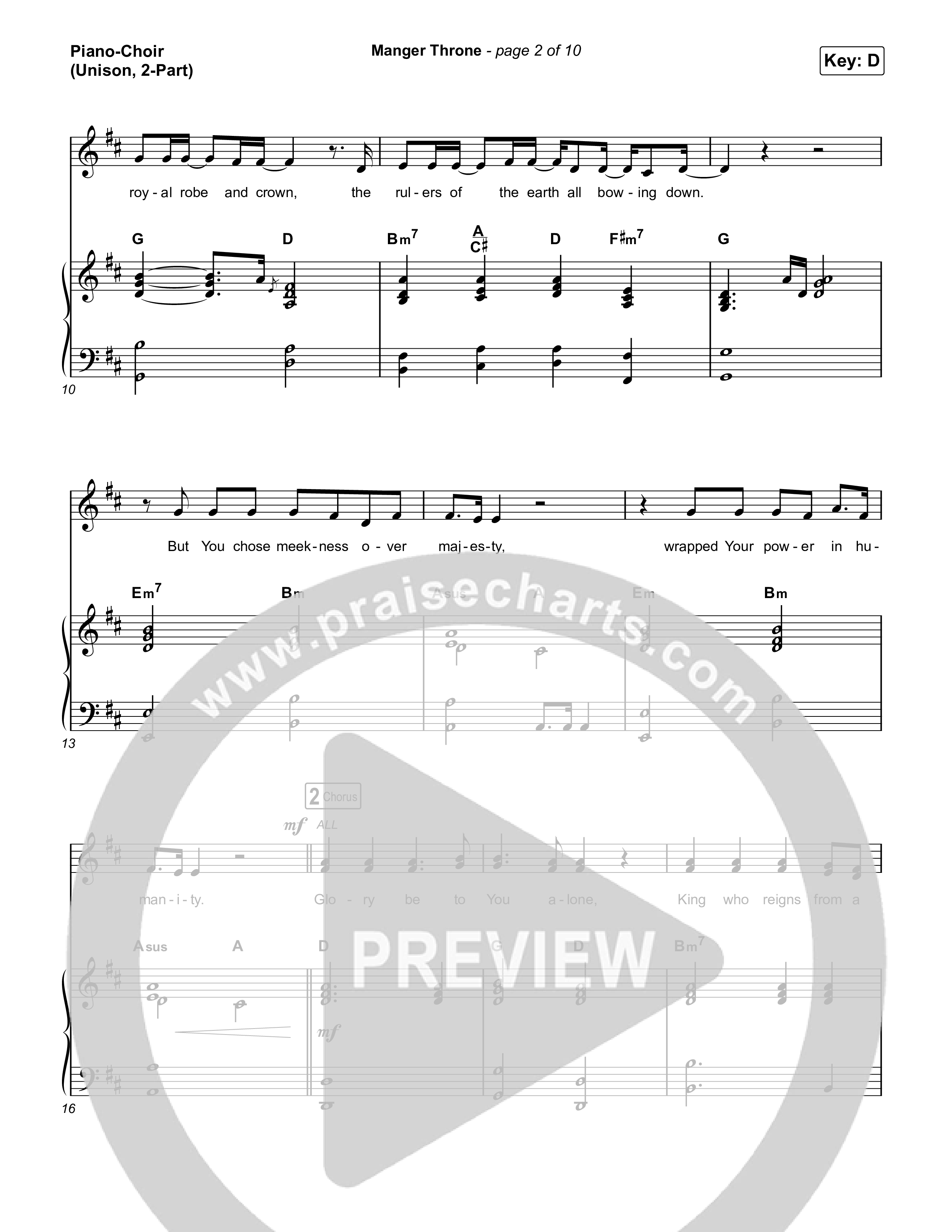 Manger Throne (Unison/2-Part) Piano/Choir  (Uni/2-Part) (Phil Wickham / Arr. Erik Foster)