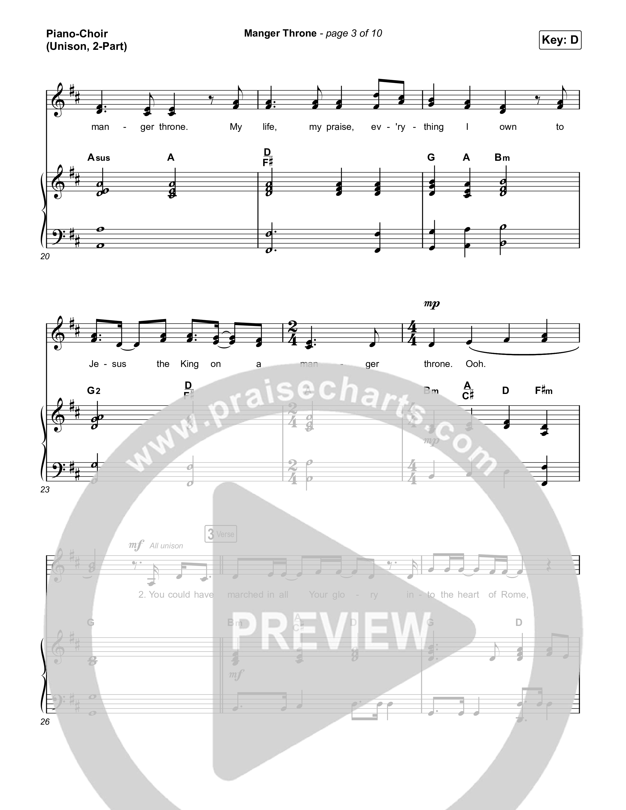 Manger Throne (Unison/2-Part) Piano/Choir  (Uni/2-Part) (Phil Wickham / Arr. Erik Foster)