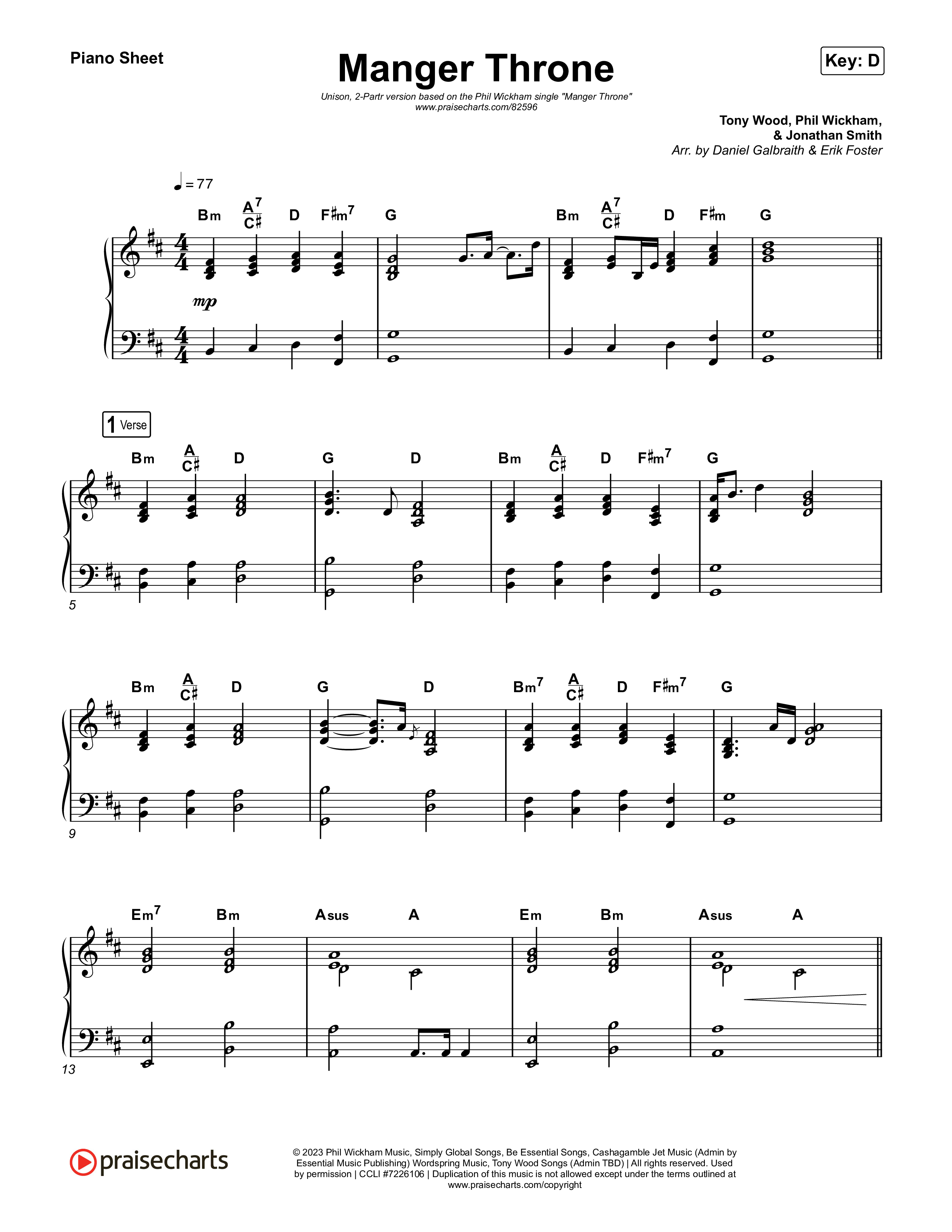 Manger Throne (Unison/2-Part) Piano Sheet (Phil Wickham / Arr. Erik Foster)