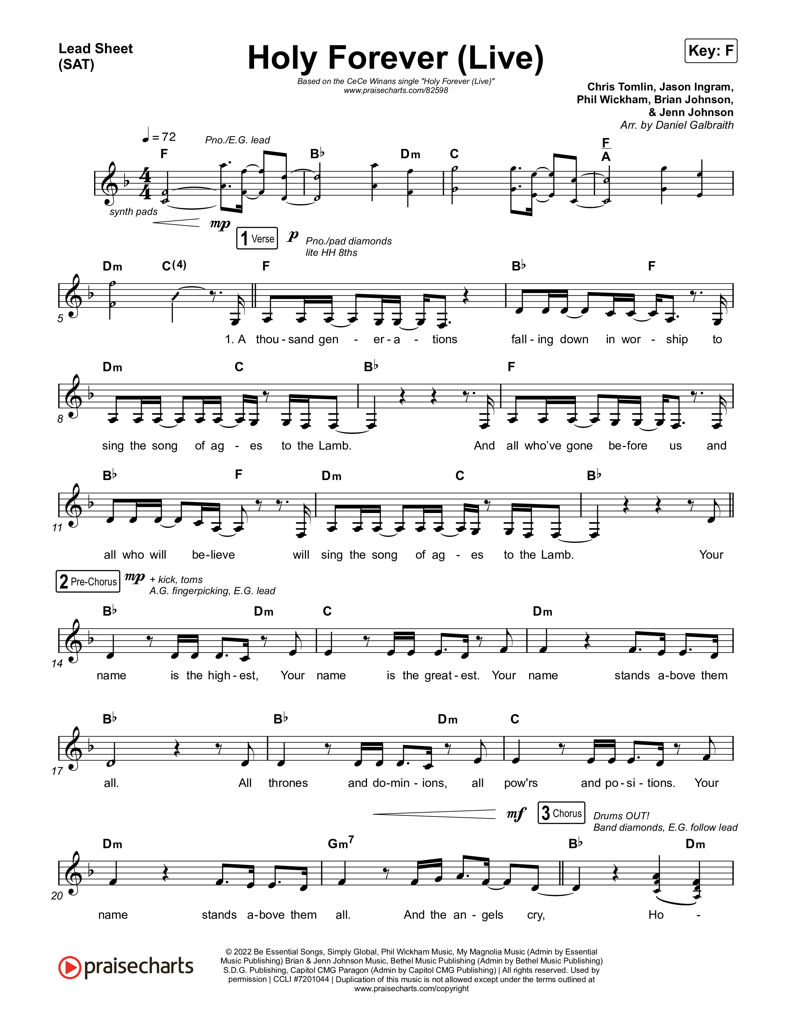 Holy Forever (Live) Lead Sheet (SAT) (CeCe Winans)