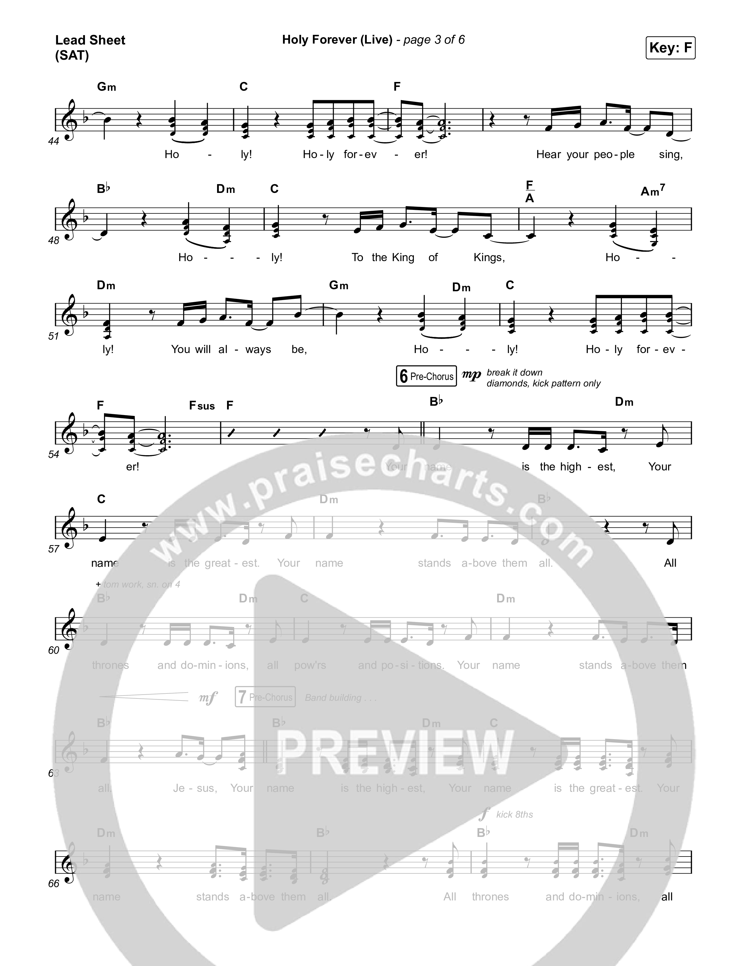 Holy Forever (Live) Lead Sheet (SAT) (CeCe Winans)