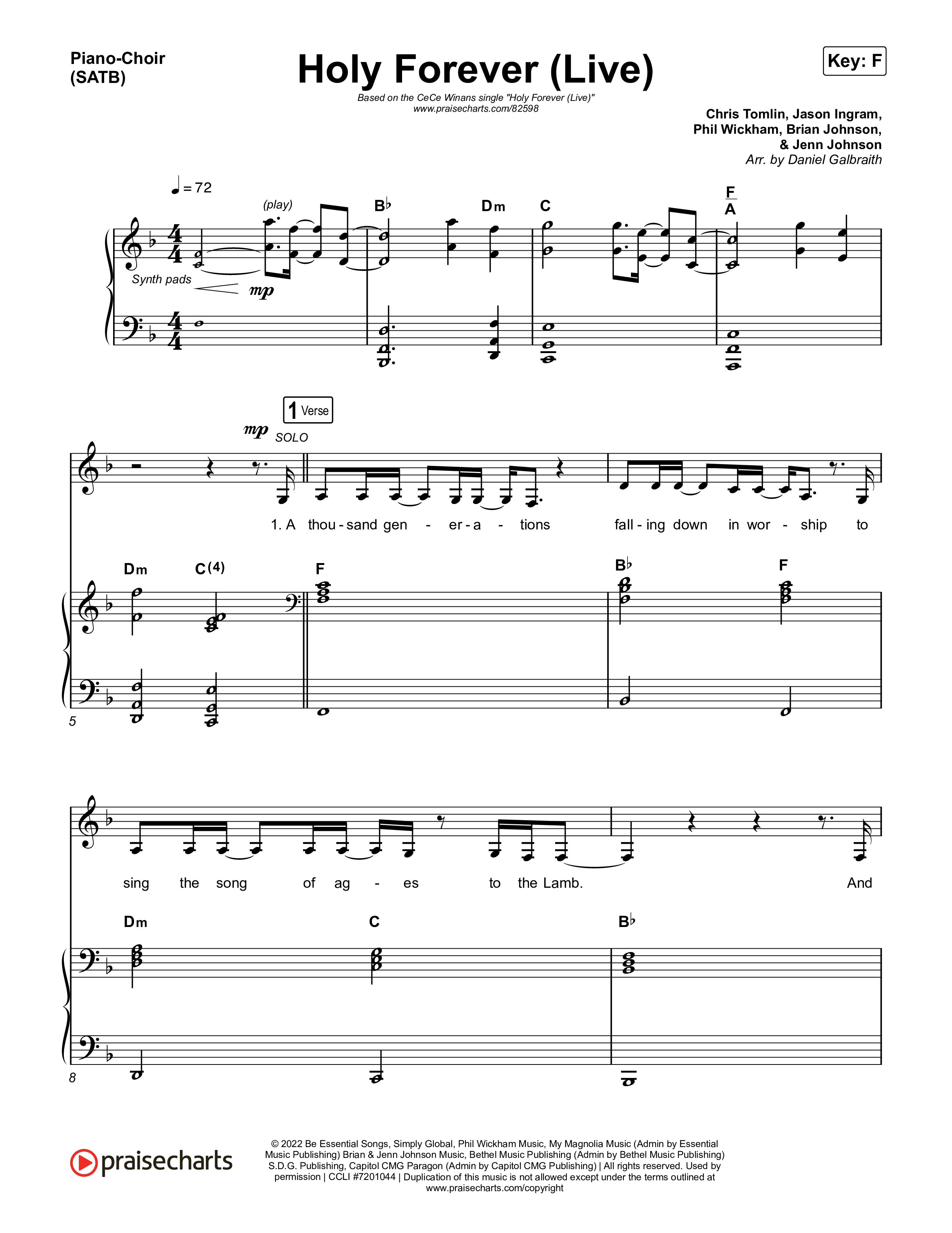 Holy Forever (Live) Piano/Vocal (SATB) (CeCe Winans)