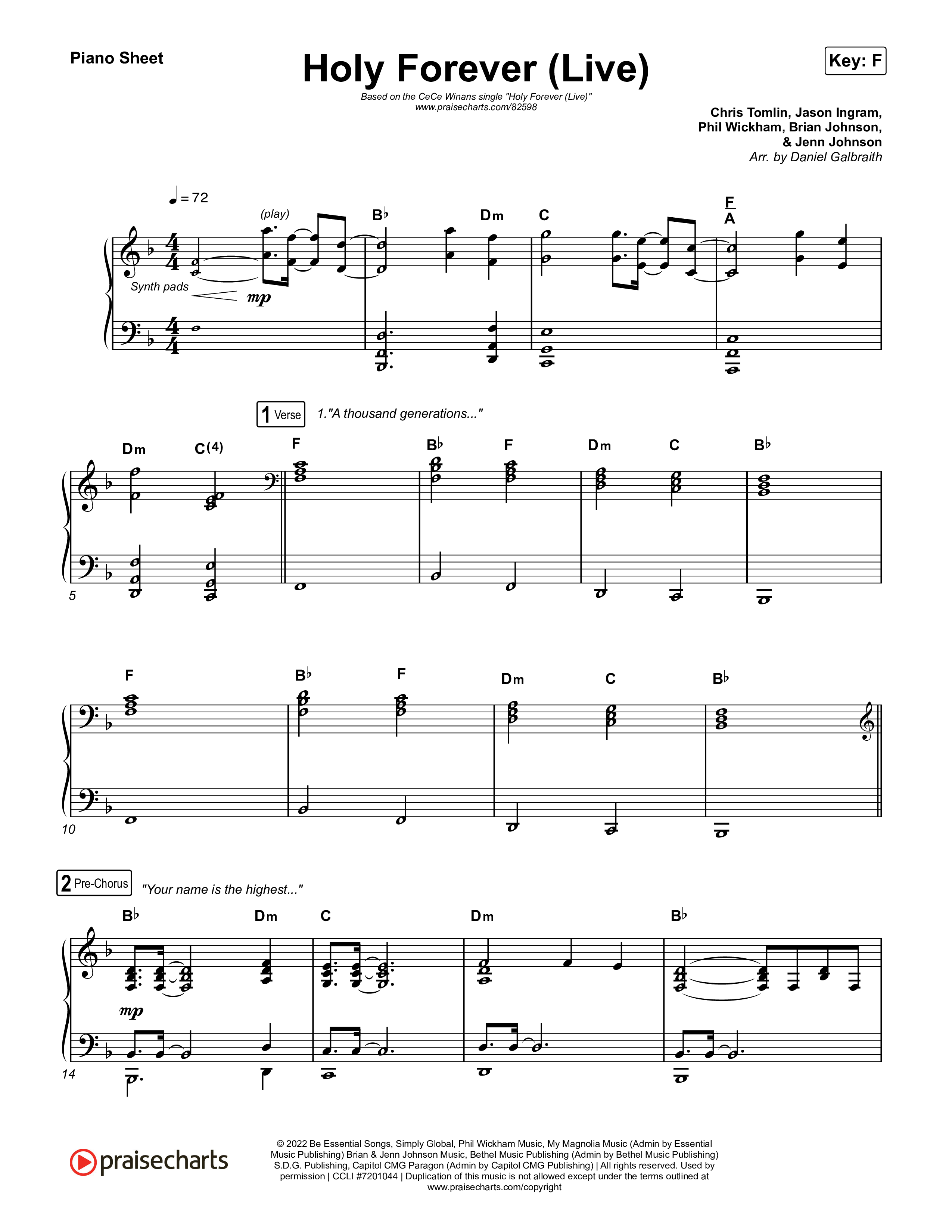 Holy Forever (Live) Piano Sheet (CeCe Winans)