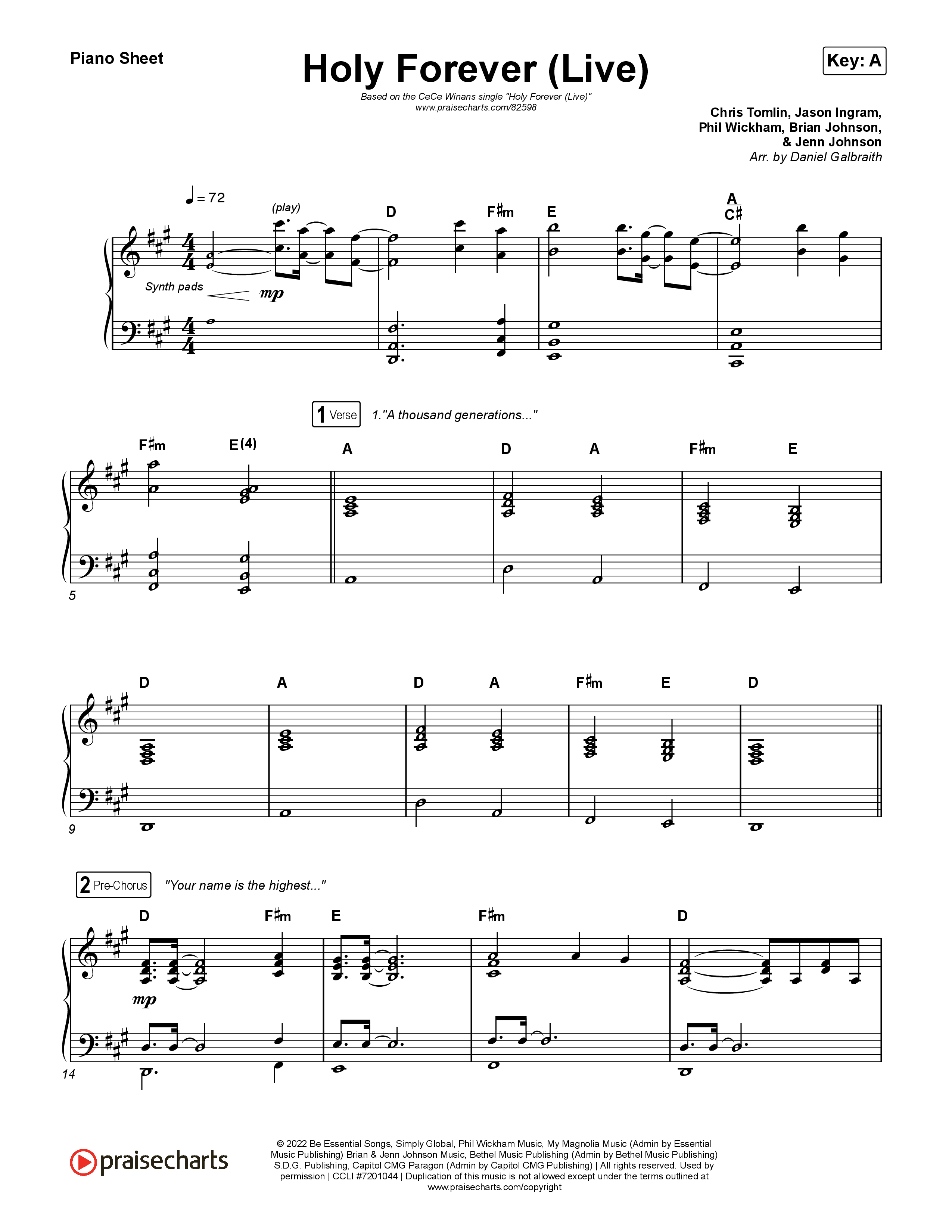 Holy Forever (Live) Piano Sheet (CeCe Winans)
