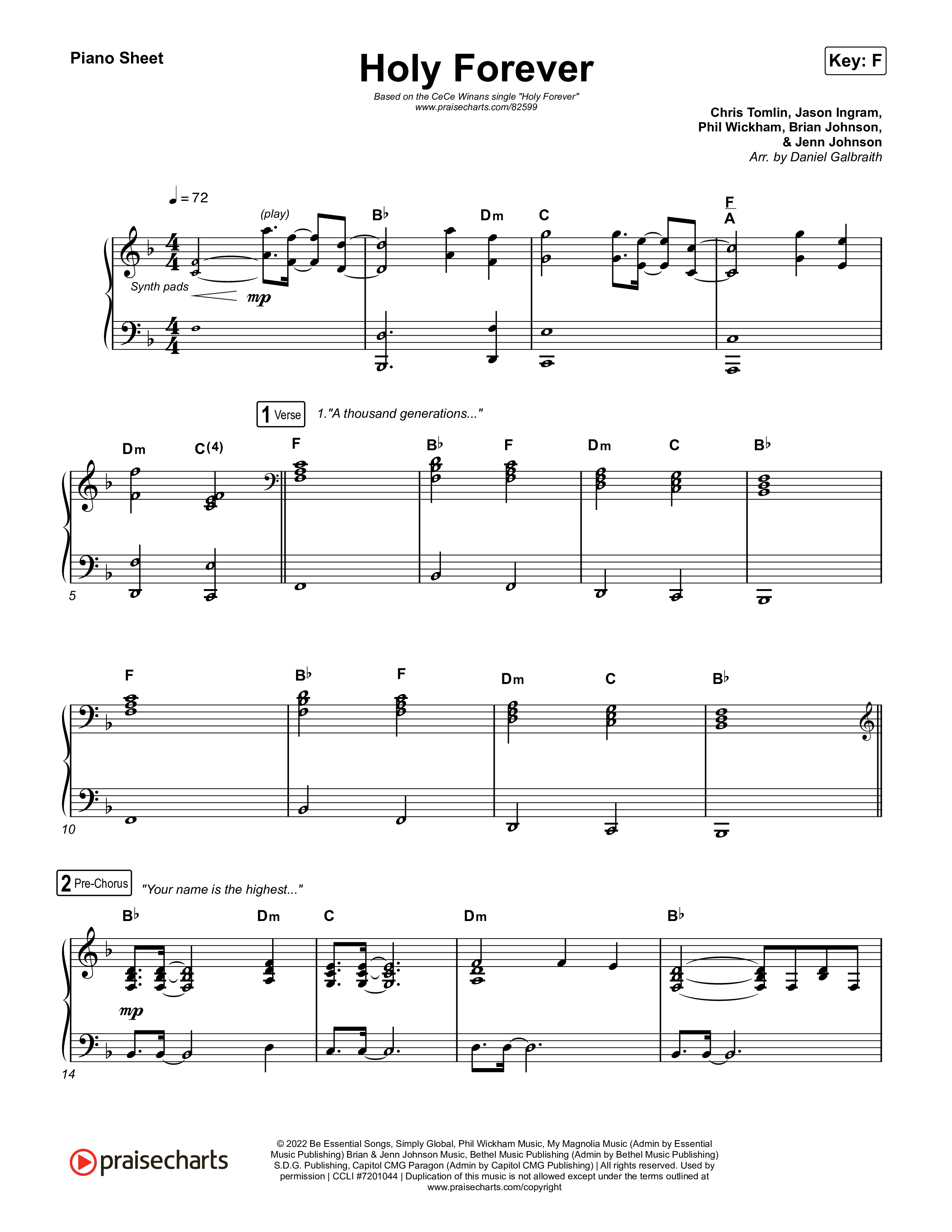 Holy Forever (Single Version) Piano Sheet (CeCe Winans)