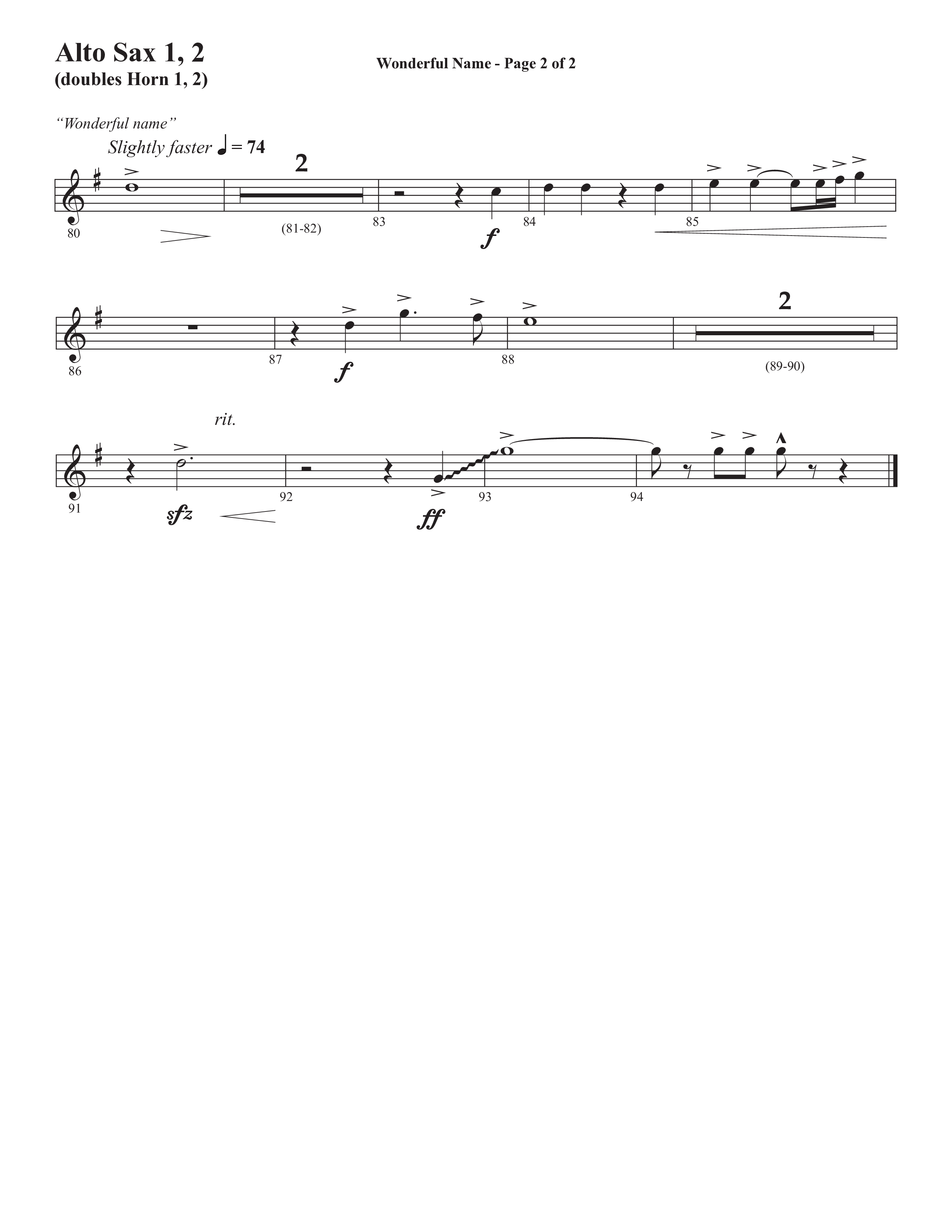 Wonderful Name (Choral Anthem SATB) Alto Sax 1/2 (Semsen Music / Arr. John Bolin / Orch. Cliff Duren)