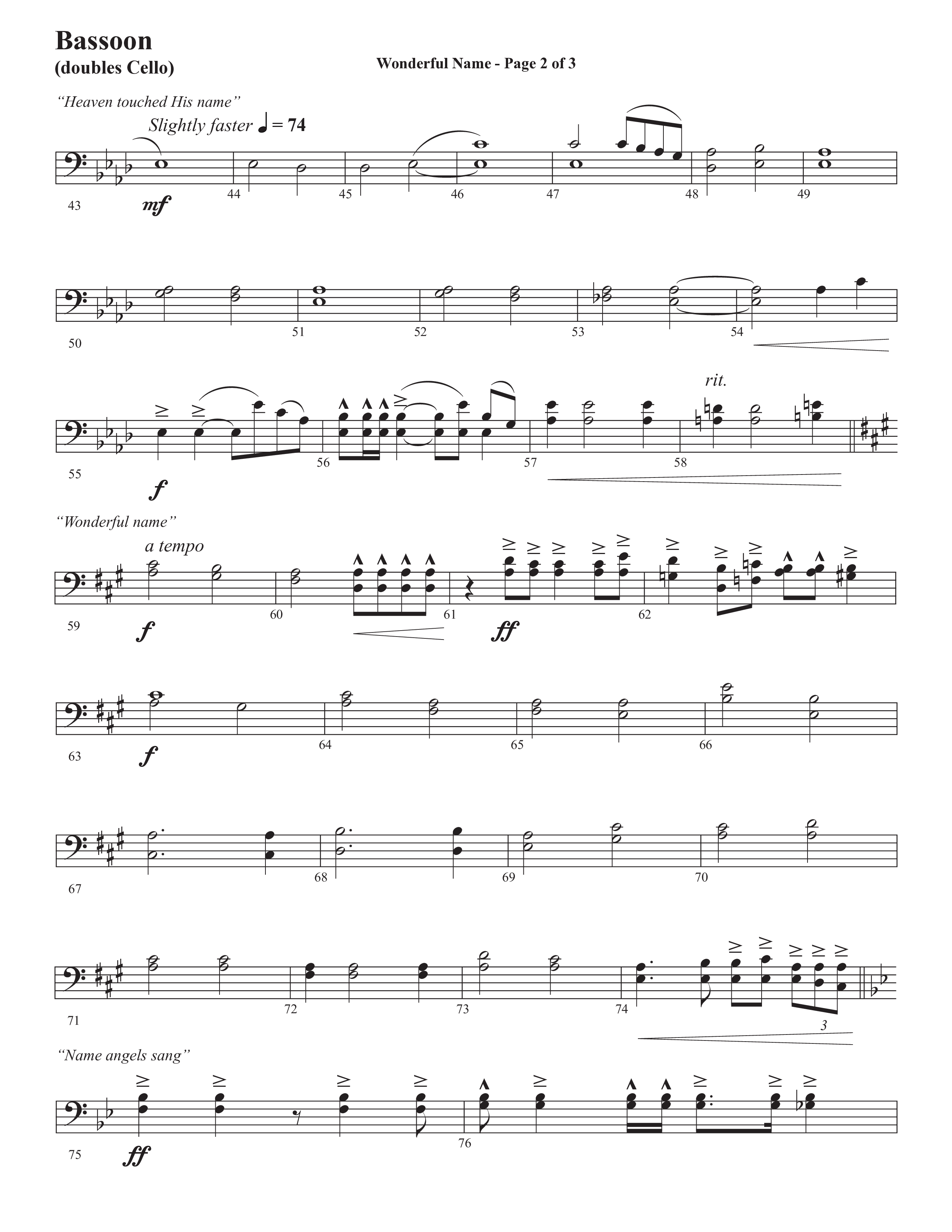 Wonderful Name (Choral Anthem SATB) Bassoon (Semsen Music / Arr. John Bolin / Orch. Cliff Duren)