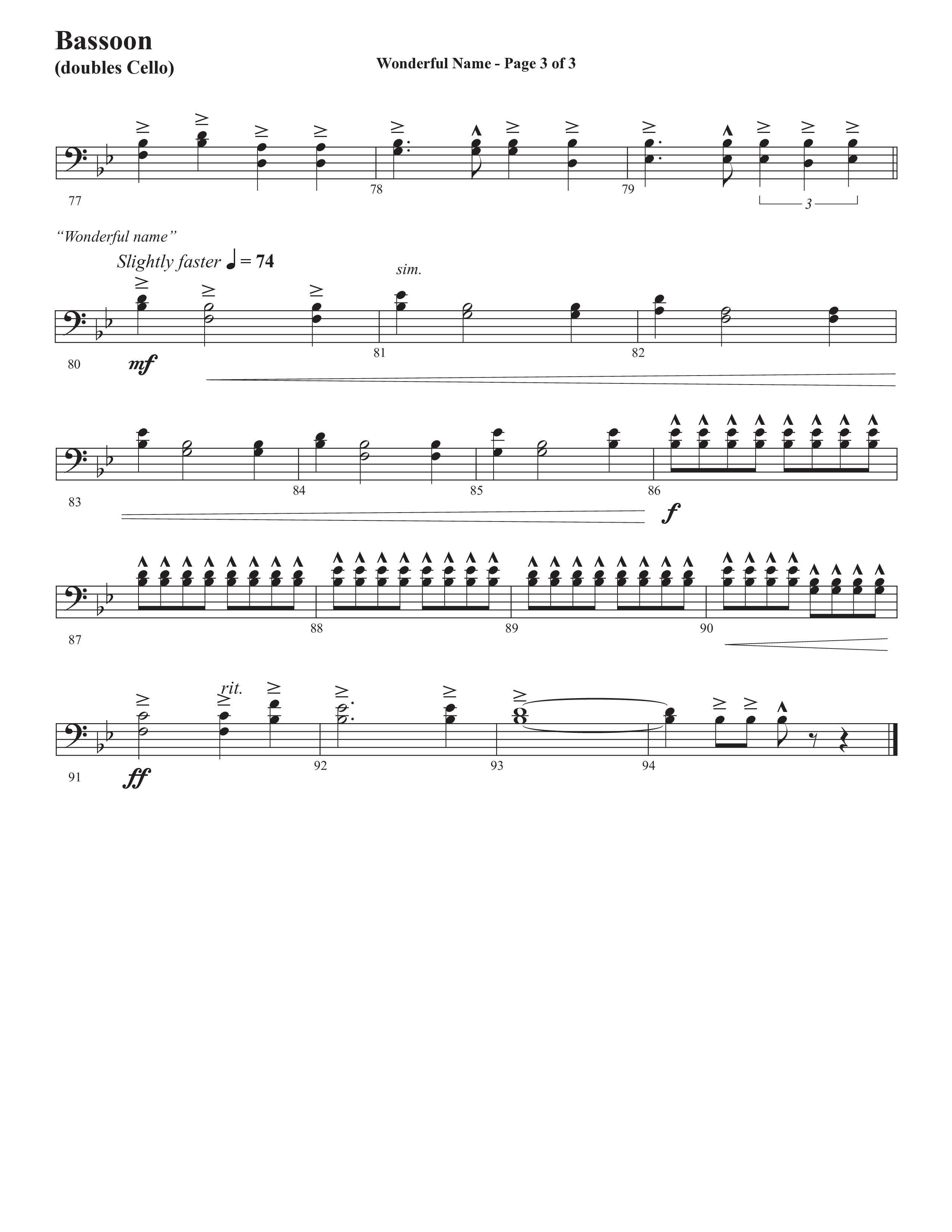 Wonderful Name (Choral Anthem SATB) Bassoon (Semsen Music / Arr. John Bolin / Orch. Cliff Duren)