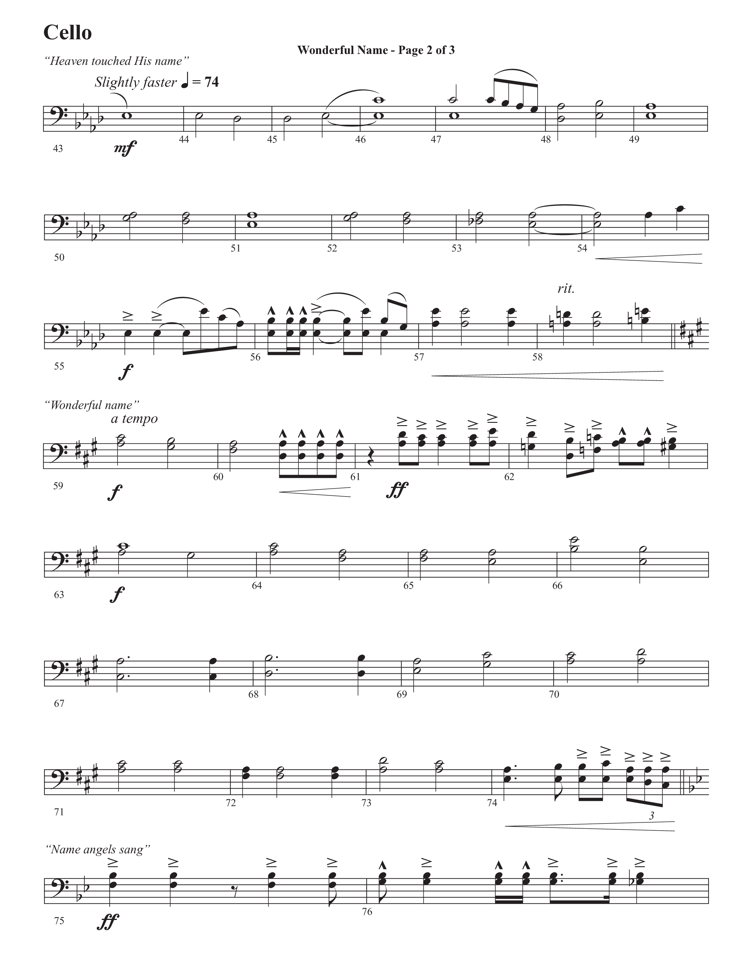 Wonderful Name (Choral Anthem SATB) Cello (Semsen Music / Arr. John Bolin / Orch. Cliff Duren)