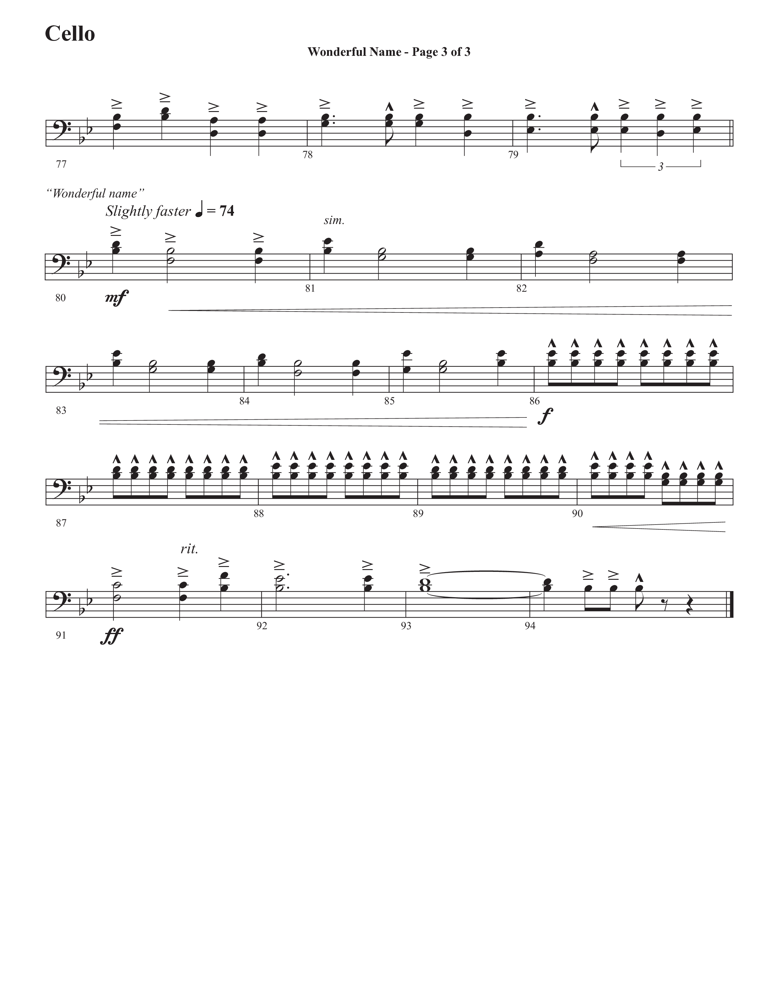 Wonderful Name (Choral Anthem SATB) Cello (Semsen Music / Arr. John Bolin / Orch. Cliff Duren)