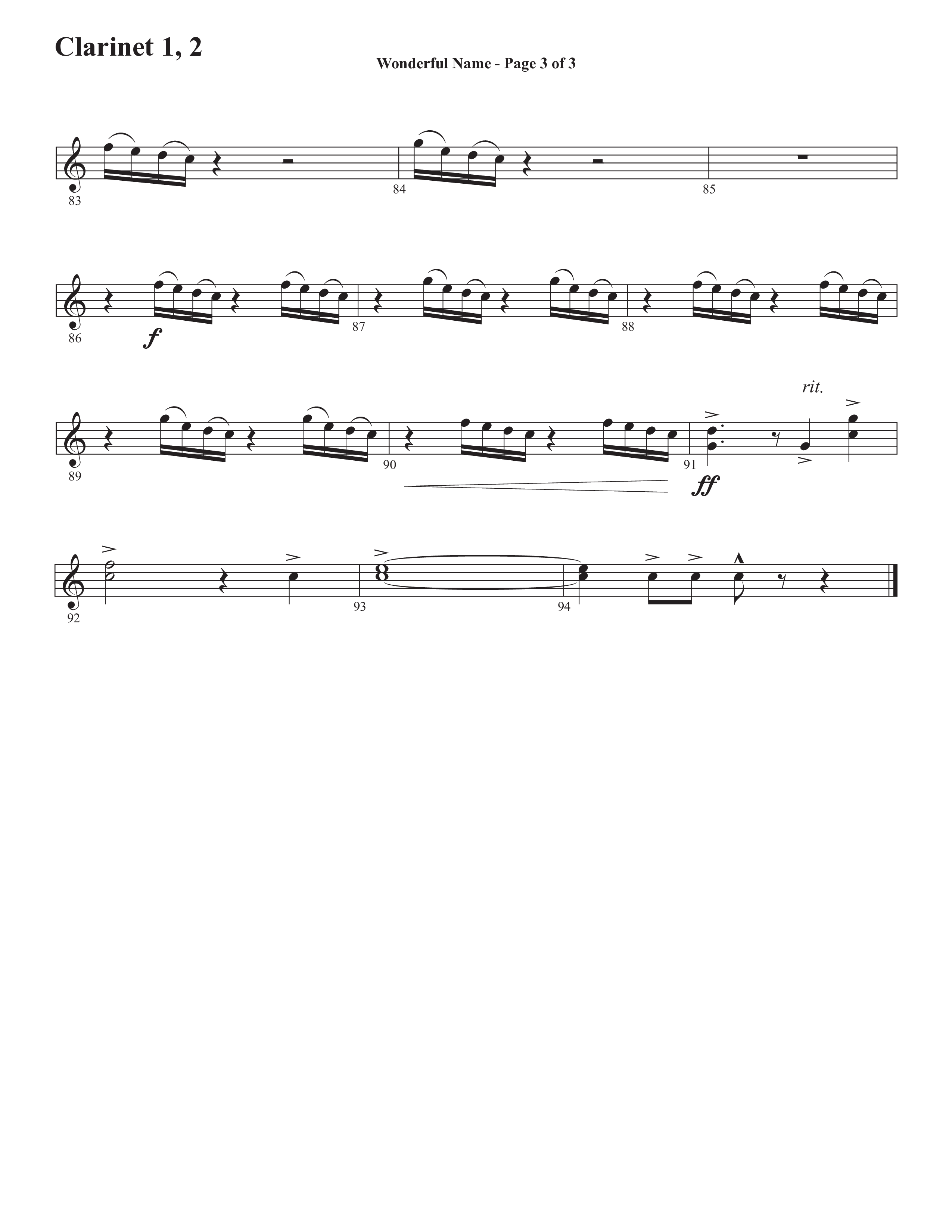 Wonderful Name (Choral Anthem SATB) Clarinet 1/2 (Semsen Music / Arr. John Bolin / Orch. Cliff Duren)