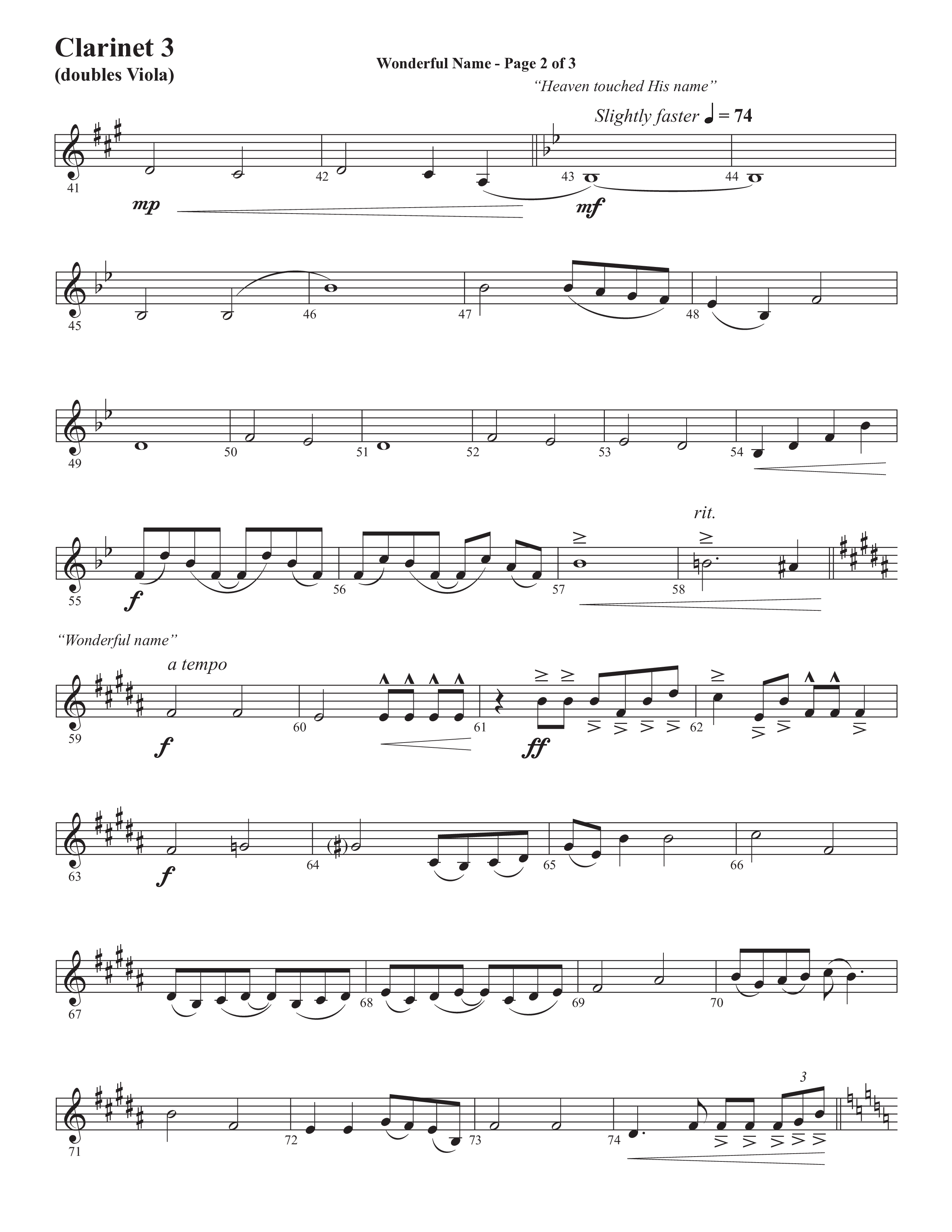 Wonderful Name (Choral Anthem SATB) Clarinet 3 (Semsen Music / Arr. John Bolin / Orch. Cliff Duren)
