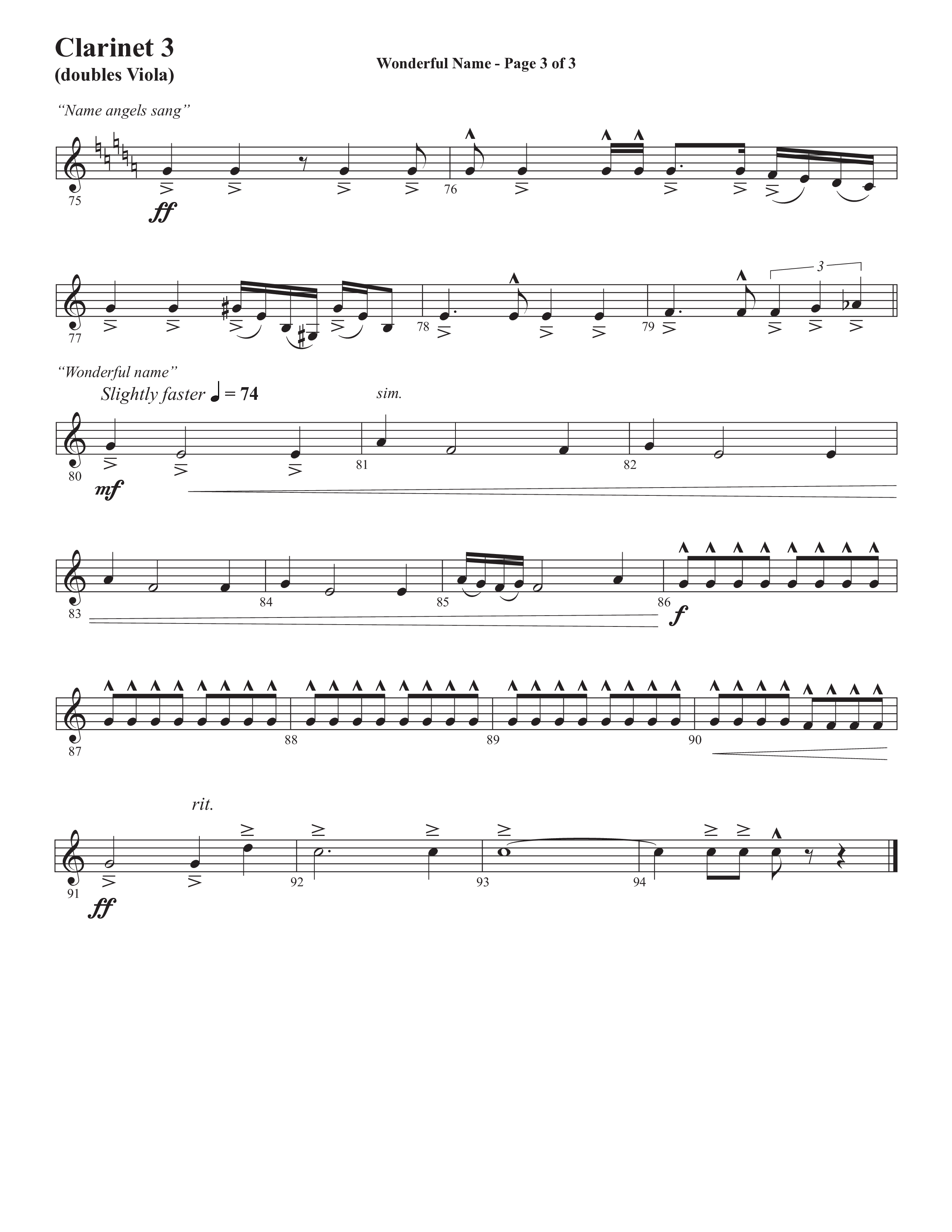 Wonderful Name (Choral Anthem SATB) Clarinet 3 (Semsen Music / Arr. John Bolin / Orch. Cliff Duren)