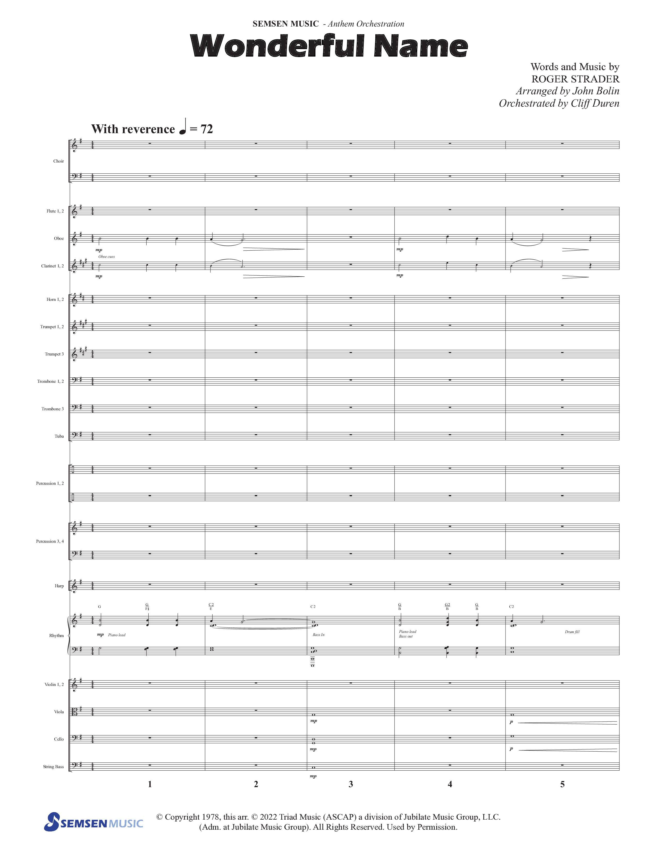 Wonderful Name (Choral Anthem SATB) Conductor's Score (Semsen Music / Arr. John Bolin / Orch. Cliff Duren)