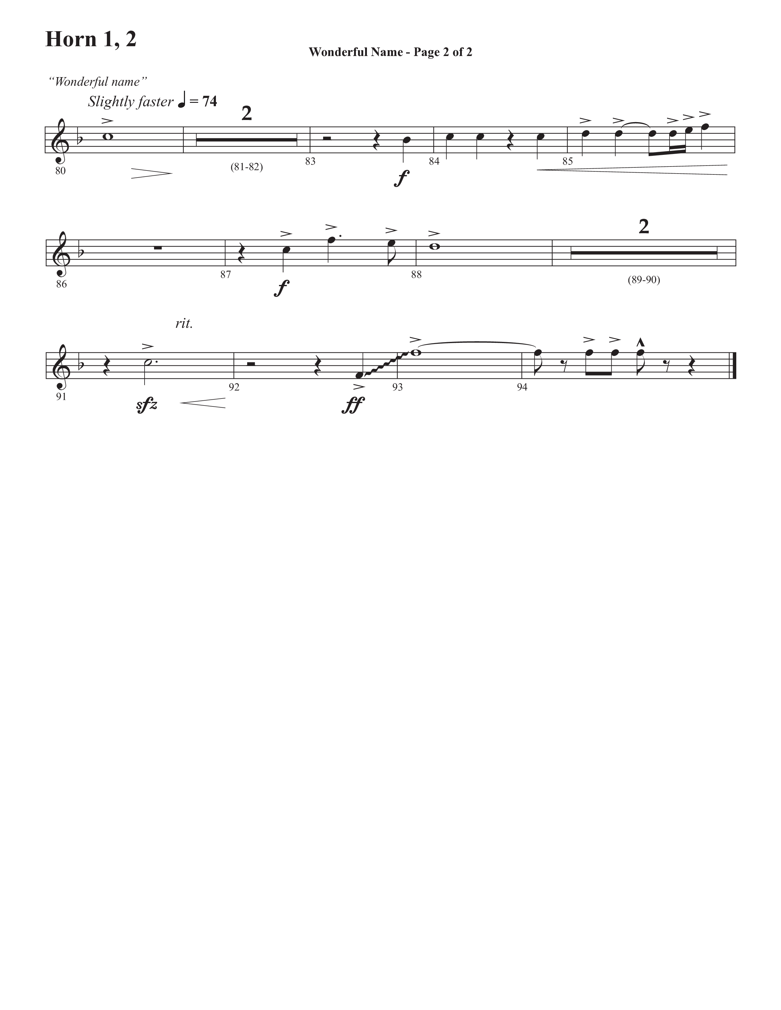Wonderful Name (Choral Anthem SATB) French Horn 1/2 (Semsen Music / Arr. John Bolin / Orch. Cliff Duren)
