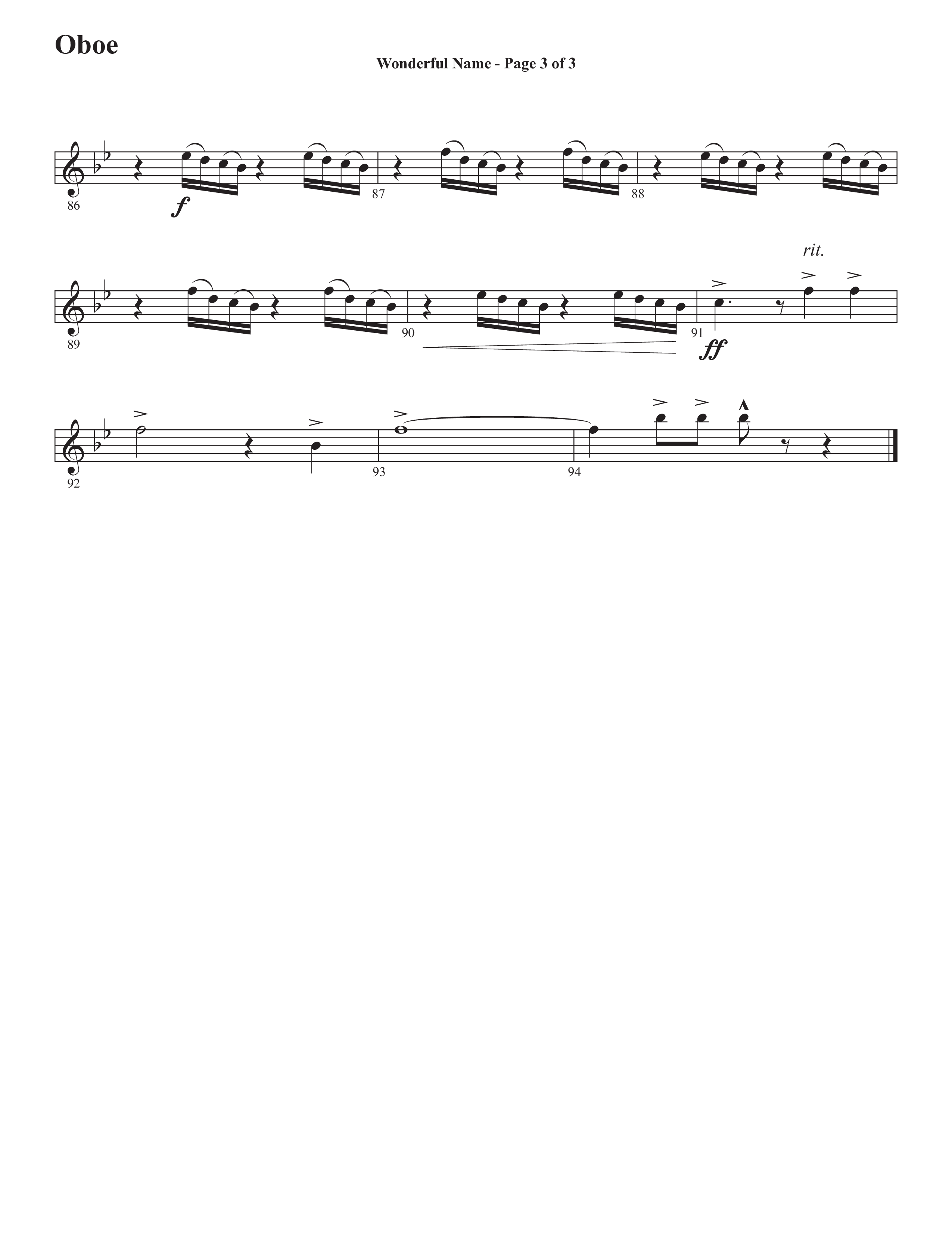 Wonderful Name (Choral Anthem SATB) Oboe (Semsen Music / Arr. John Bolin / Orch. Cliff Duren)