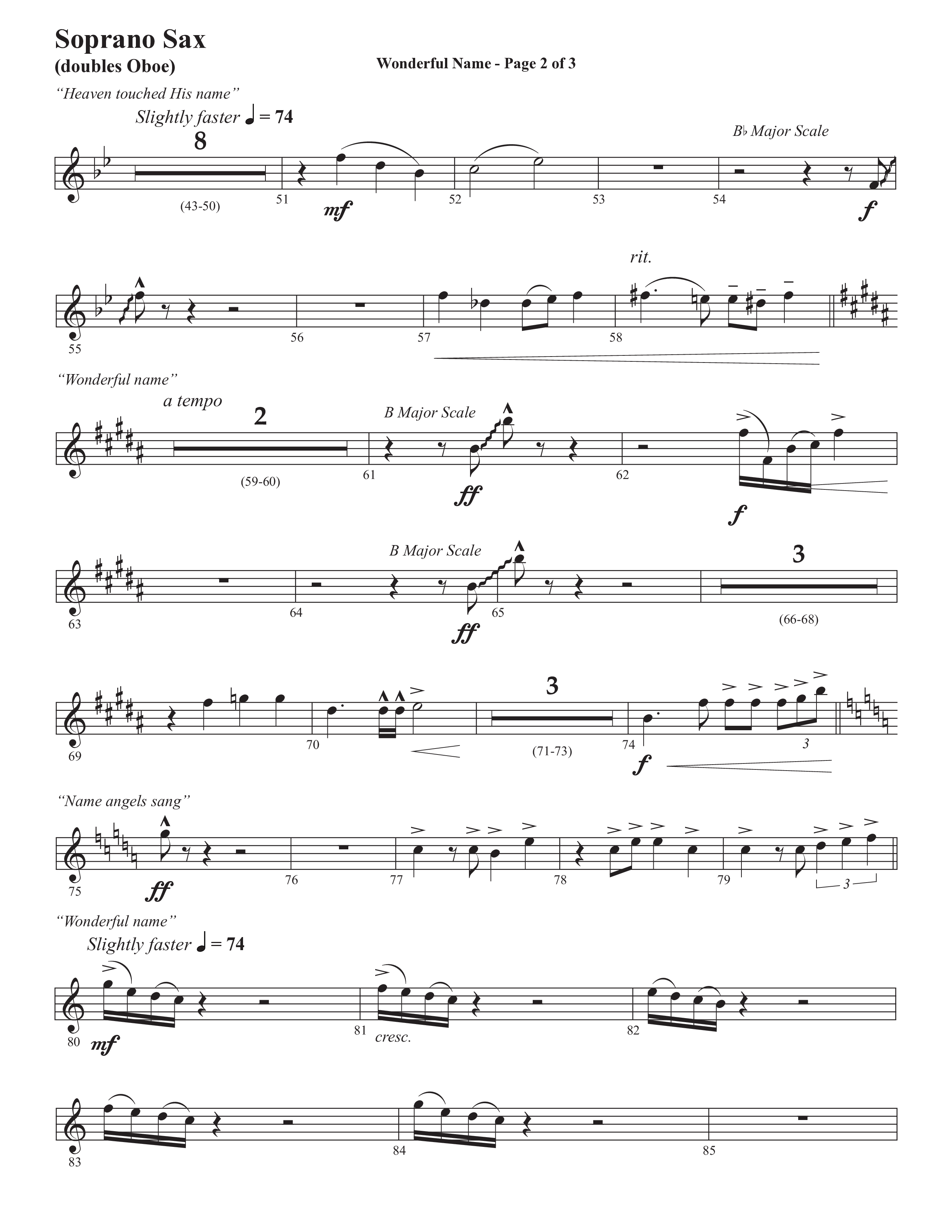 Wonderful Name (Choral Anthem SATB) Soprano Sax (Semsen Music / Arr. John Bolin / Orch. Cliff Duren)