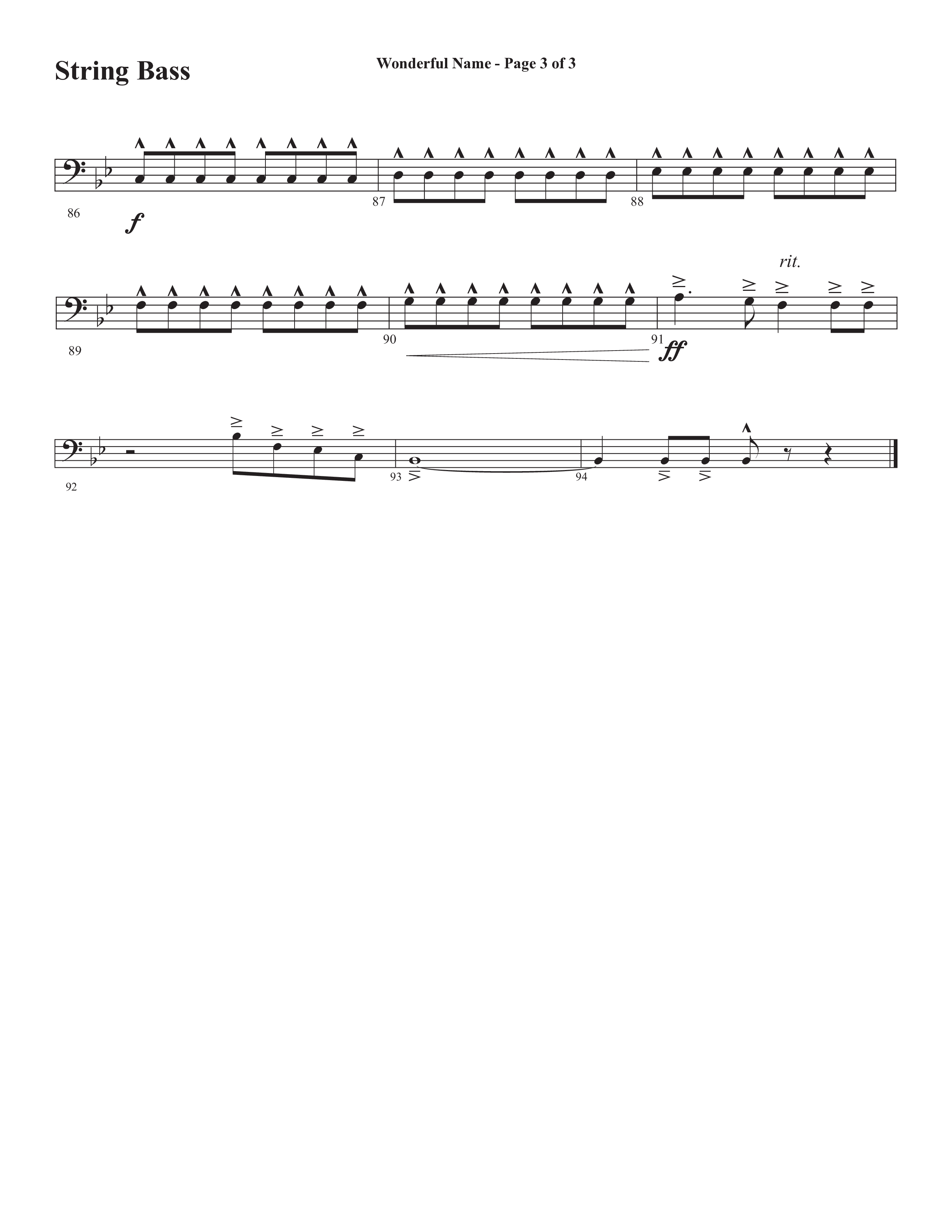 Wonderful Name (Choral Anthem SATB) String Bass (Semsen Music / Arr. John Bolin / Orch. Cliff Duren)