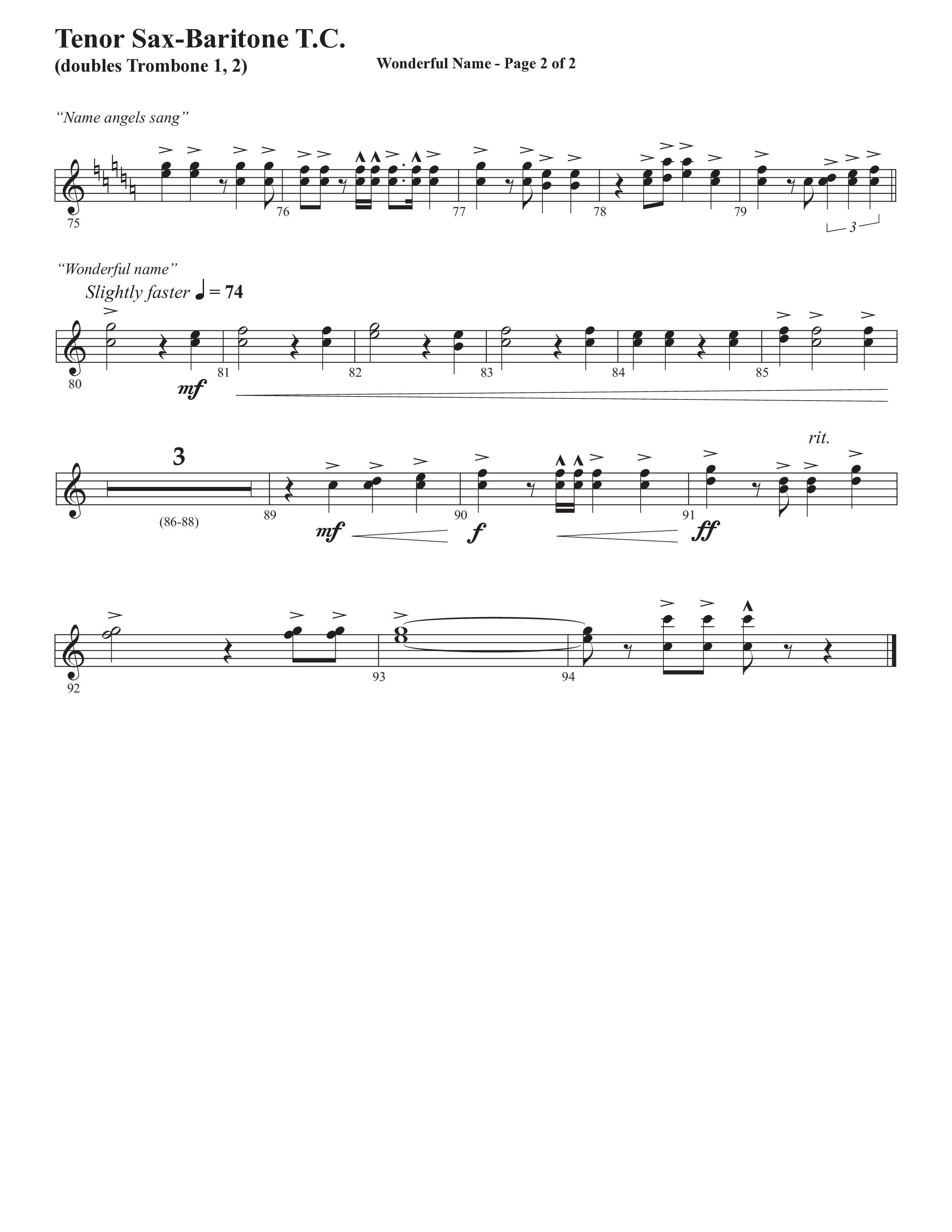Wonderful Name (Choral Anthem SATB) Tenor Sax/Baritone T.C. (Semsen Music / Arr. John Bolin / Orch. Cliff Duren)
