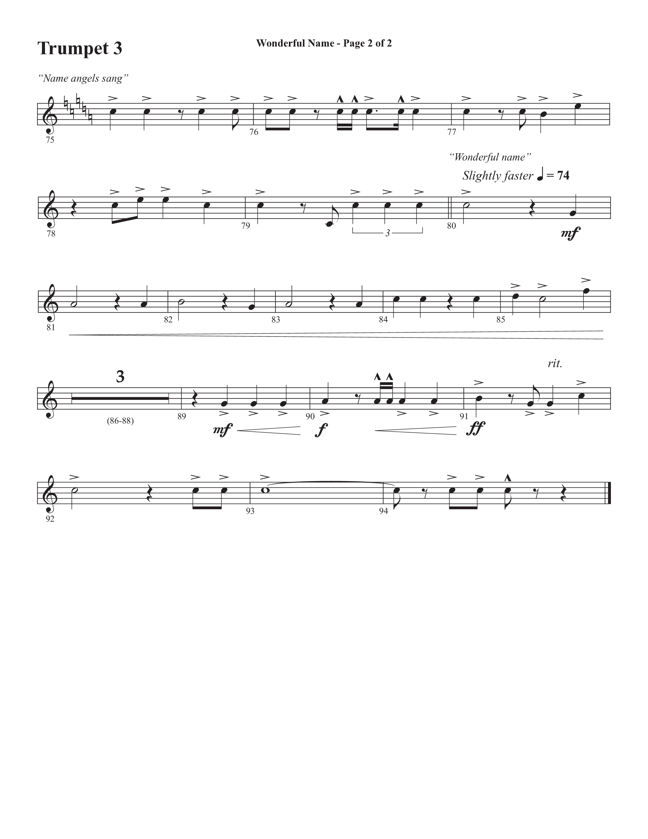 Wonderful Name (Choral Anthem SATB) Trumpet 3 (Semsen Music / Arr. John Bolin / Orch. Cliff Duren)