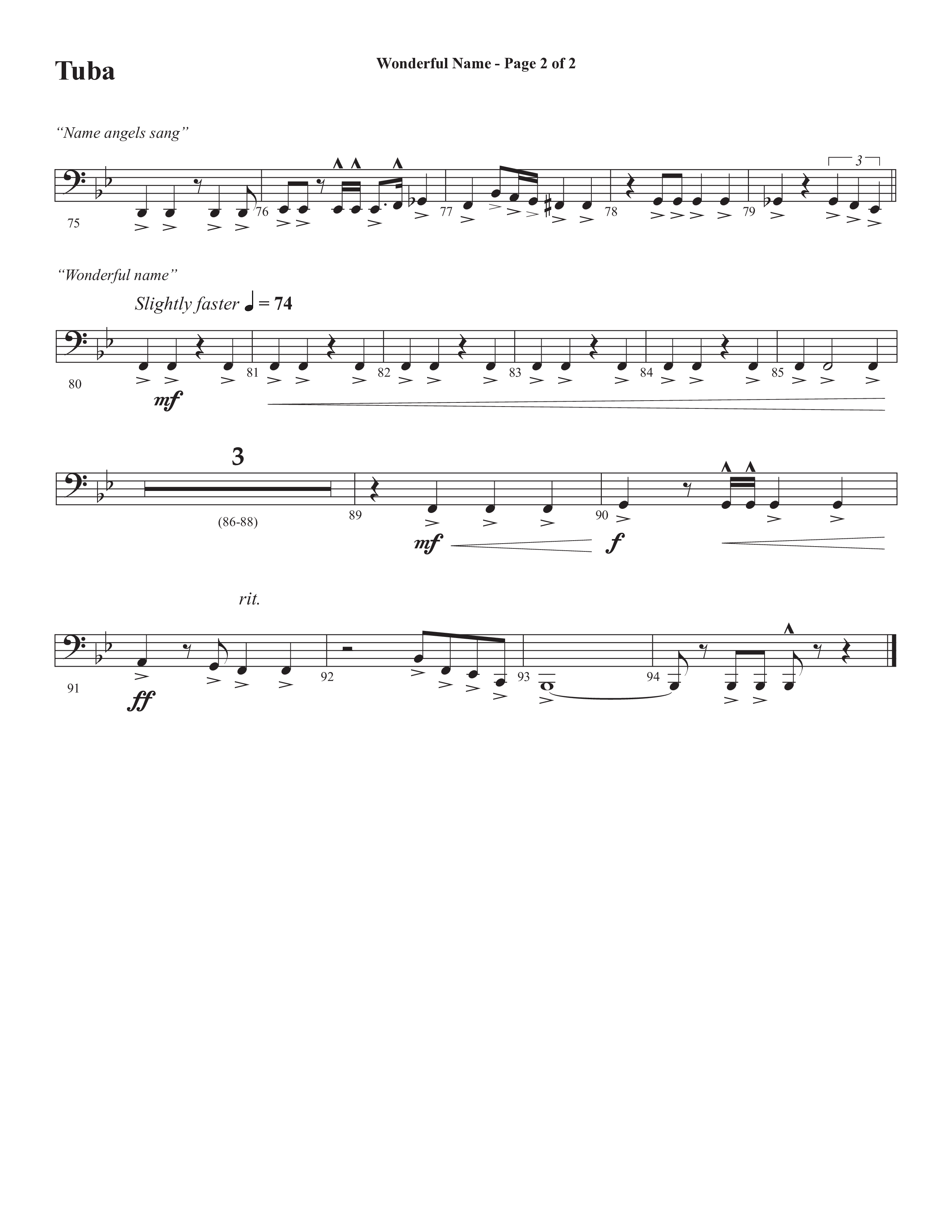 Wonderful Name (Choral Anthem SATB) Tuba (Semsen Music / Arr. John Bolin / Orch. Cliff Duren)