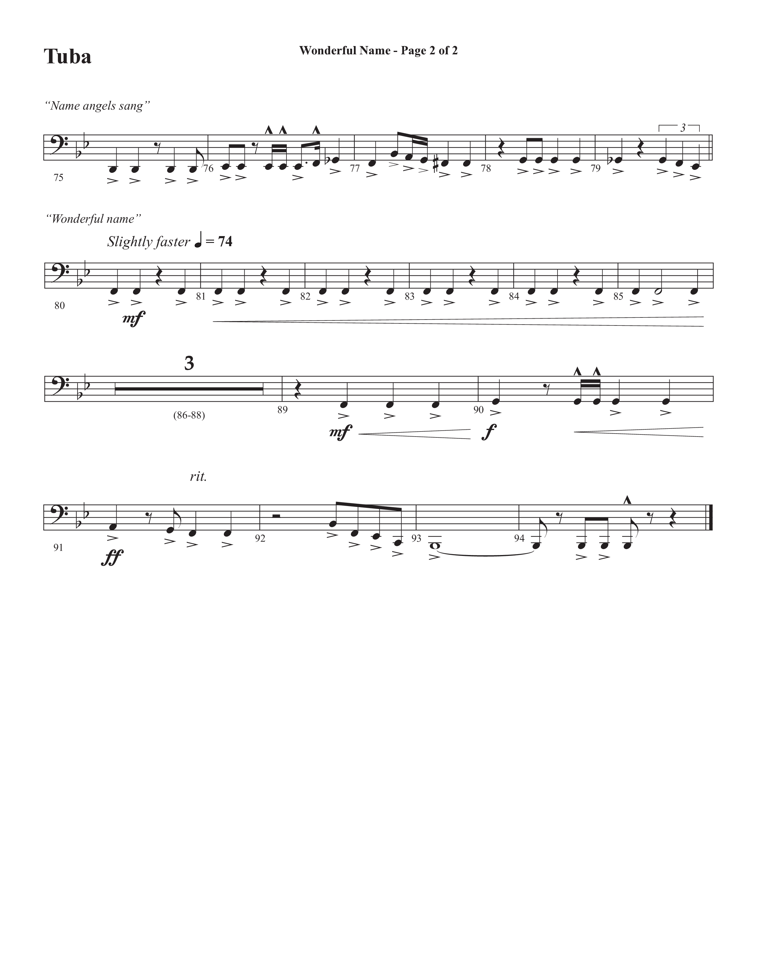 Wonderful Name (Choral Anthem SATB) Tuba (Semsen Music / Arr. John Bolin / Orch. Cliff Duren)