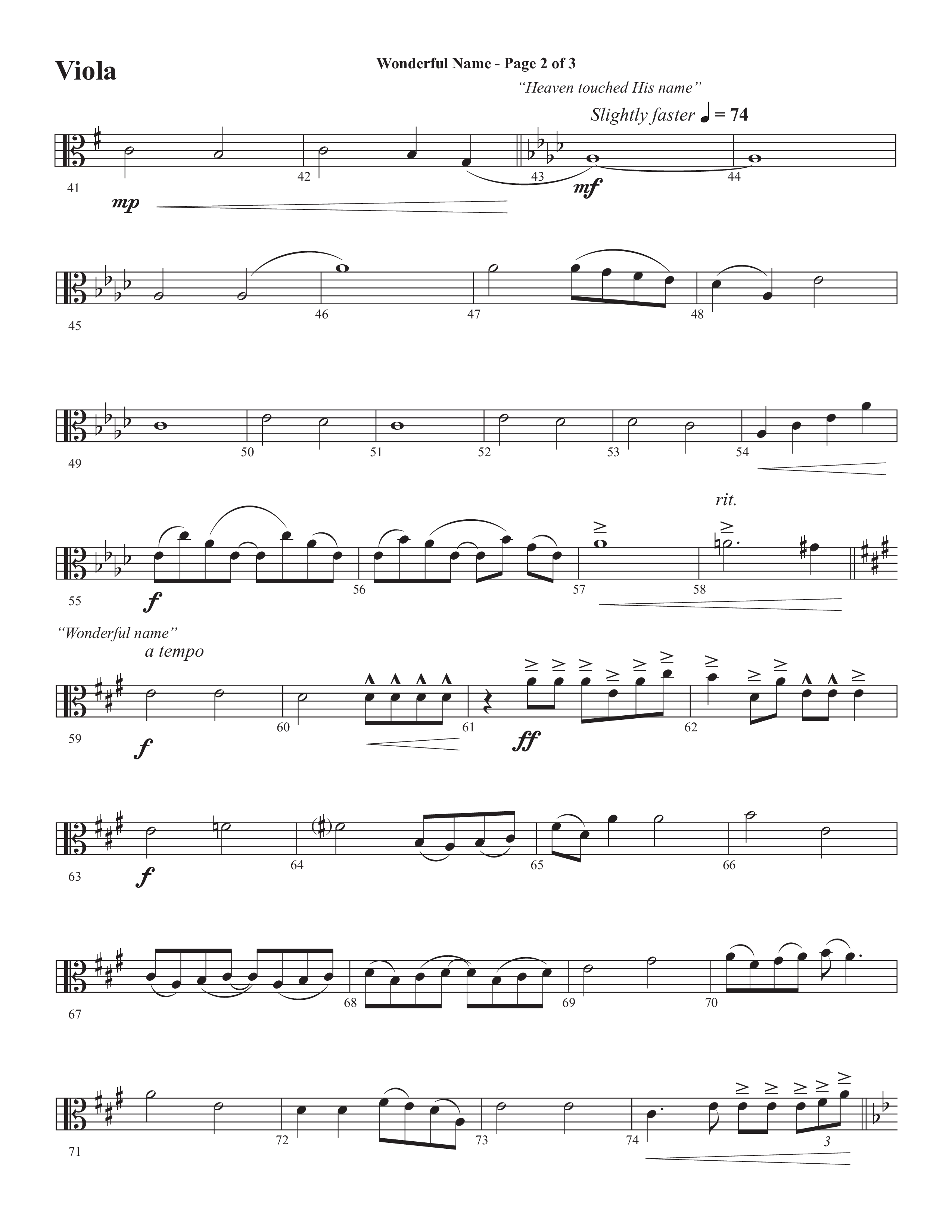 Wonderful Name (Choral Anthem SATB) Viola (Semsen Music / Arr. John Bolin / Orch. Cliff Duren)