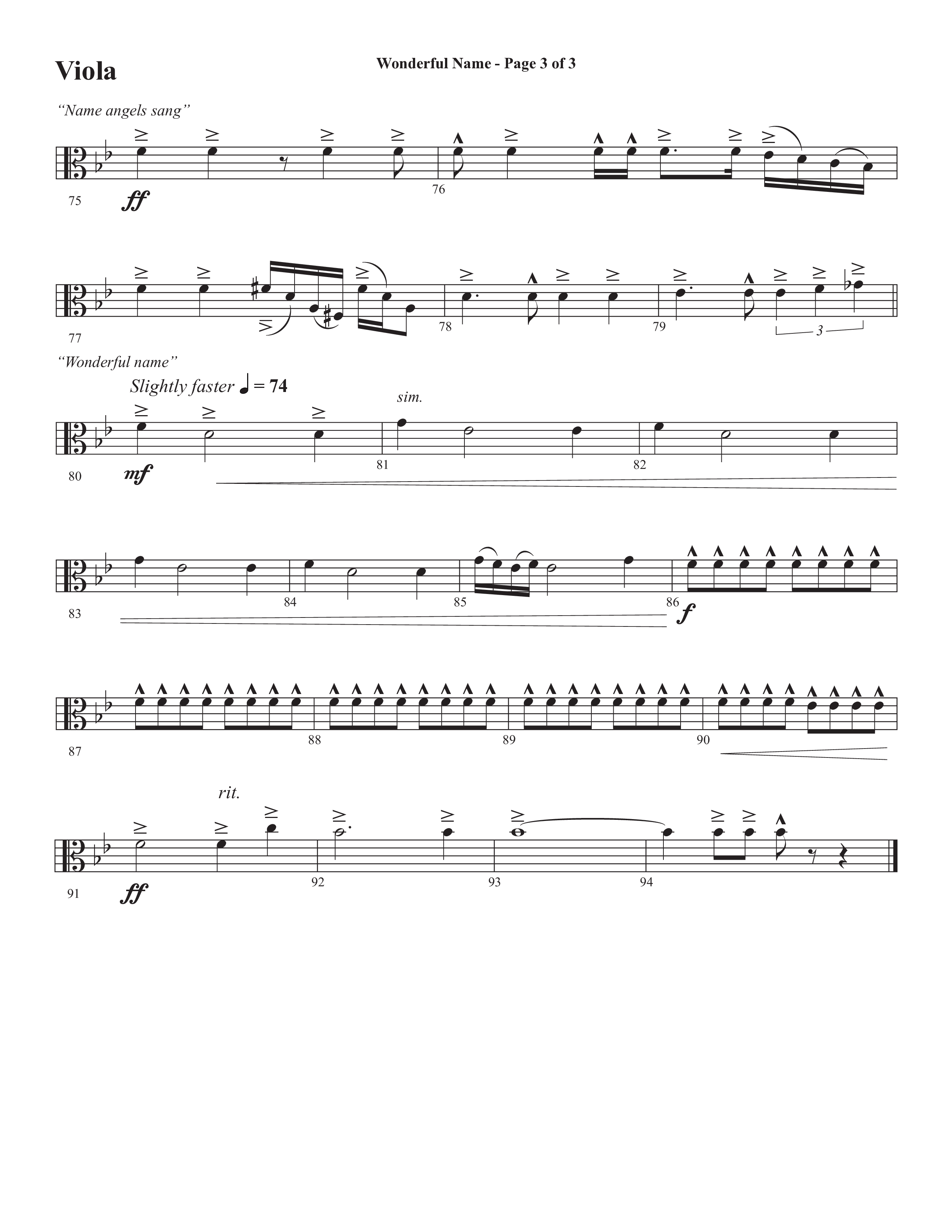Wonderful Name (Choral Anthem SATB) Viola (Semsen Music / Arr. John Bolin / Orch. Cliff Duren)