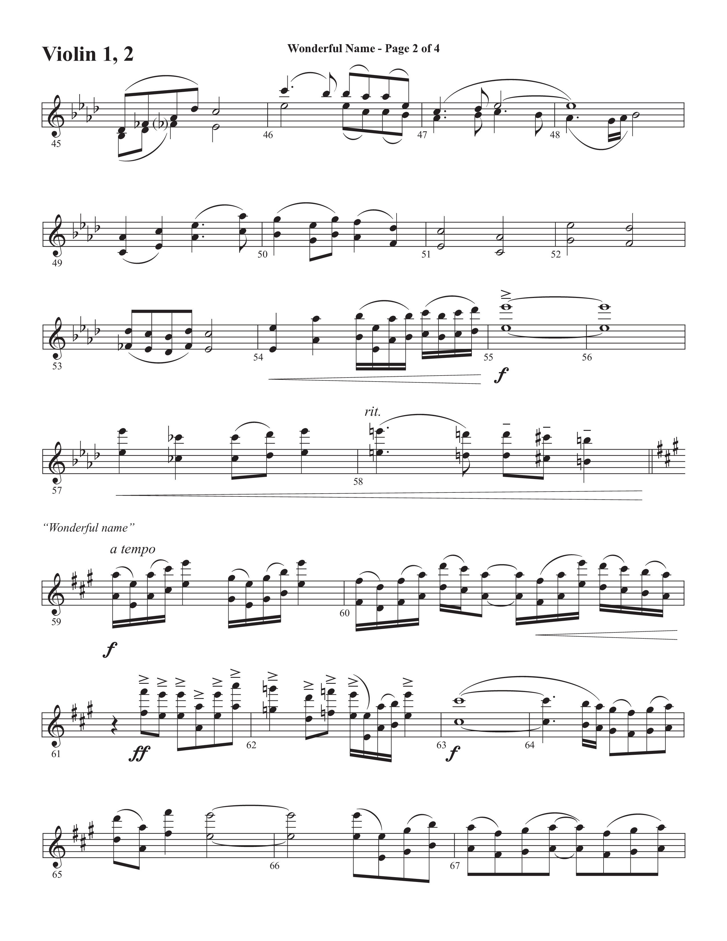 Wonderful Name (Choral Anthem SATB) Violin 1/2 (Semsen Music / Arr. John Bolin / Orch. Cliff Duren)