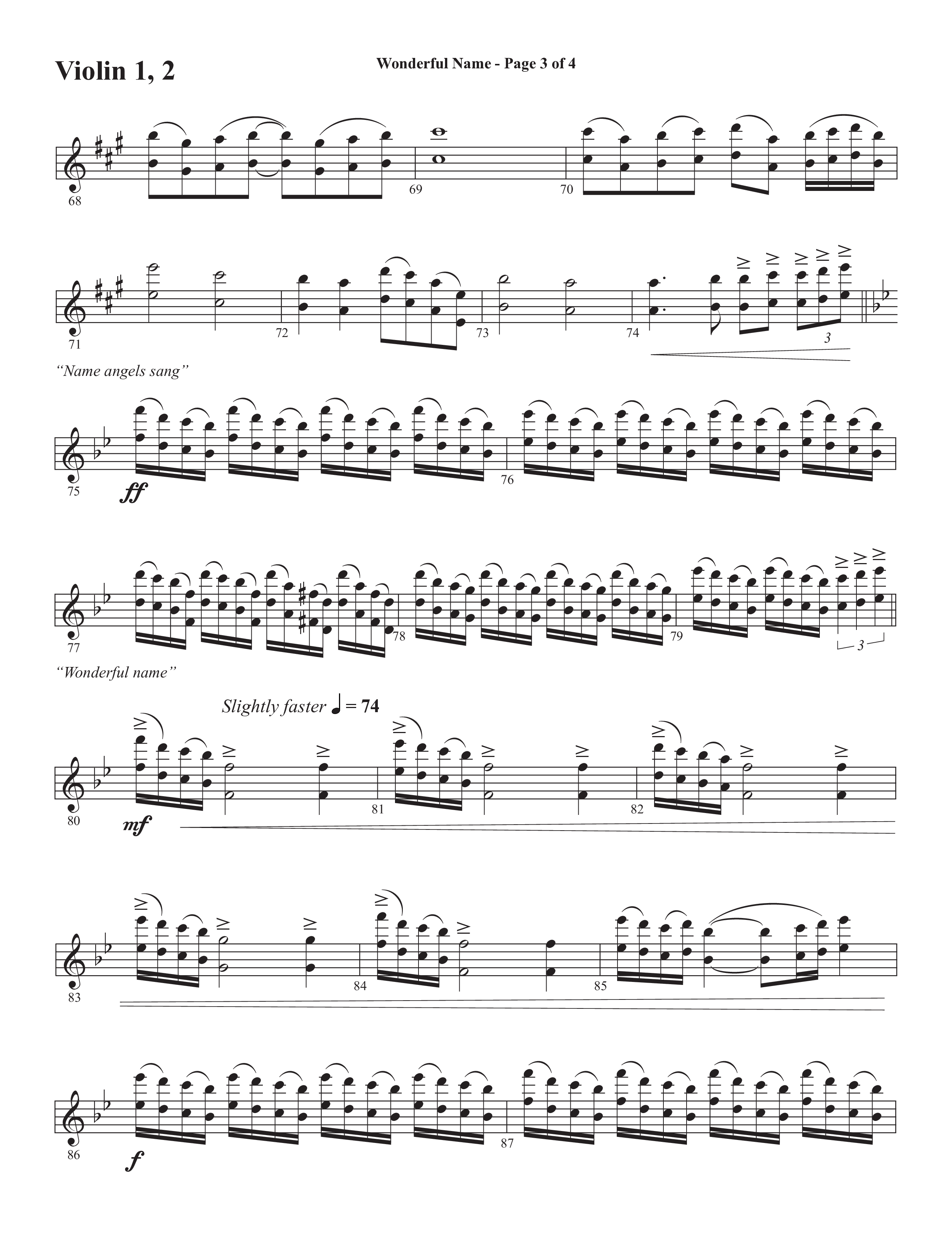 Wonderful Name (Choral Anthem SATB) Violin 1/2 (Semsen Music / Arr. John Bolin / Orch. Cliff Duren)