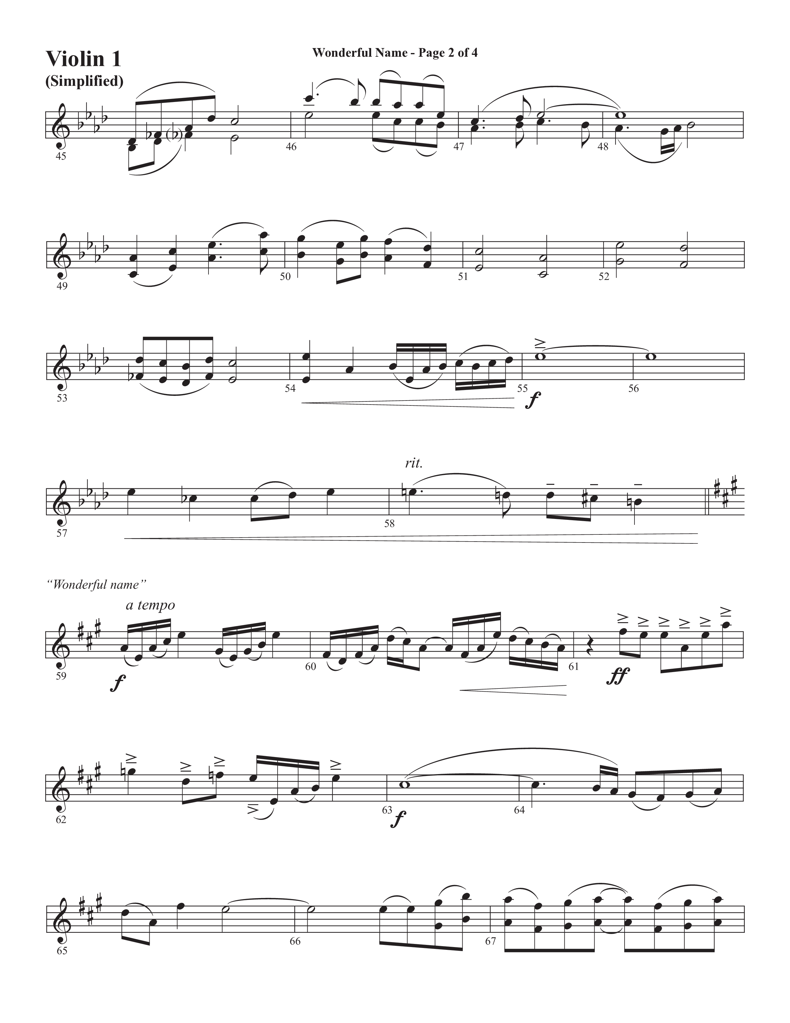 Wonderful Name (Choral Anthem SATB) Violin 1 (Semsen Music / Arr. John Bolin / Orch. Cliff Duren)