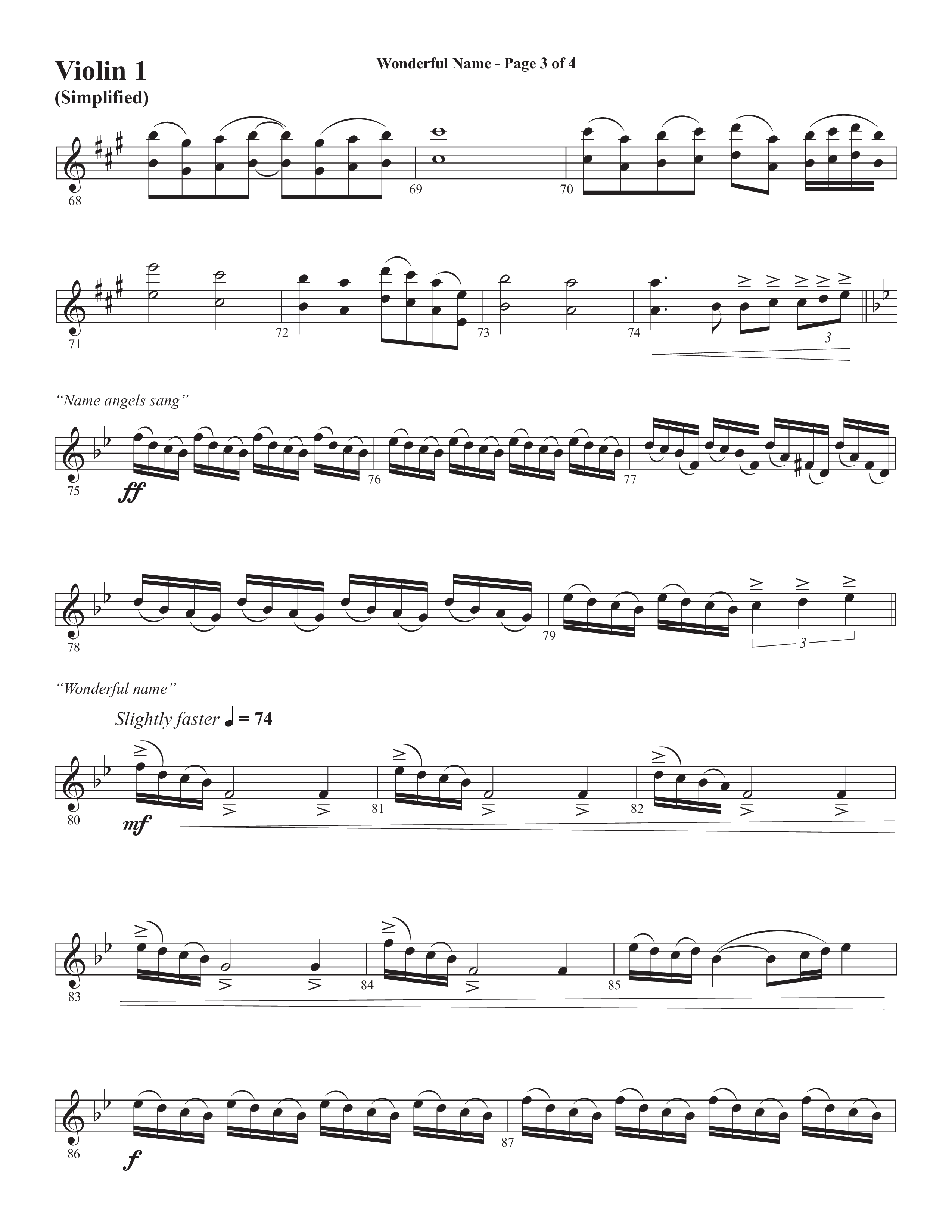 Wonderful Name (Choral Anthem SATB) Violin 1 (Semsen Music / Arr. John Bolin / Orch. Cliff Duren)
