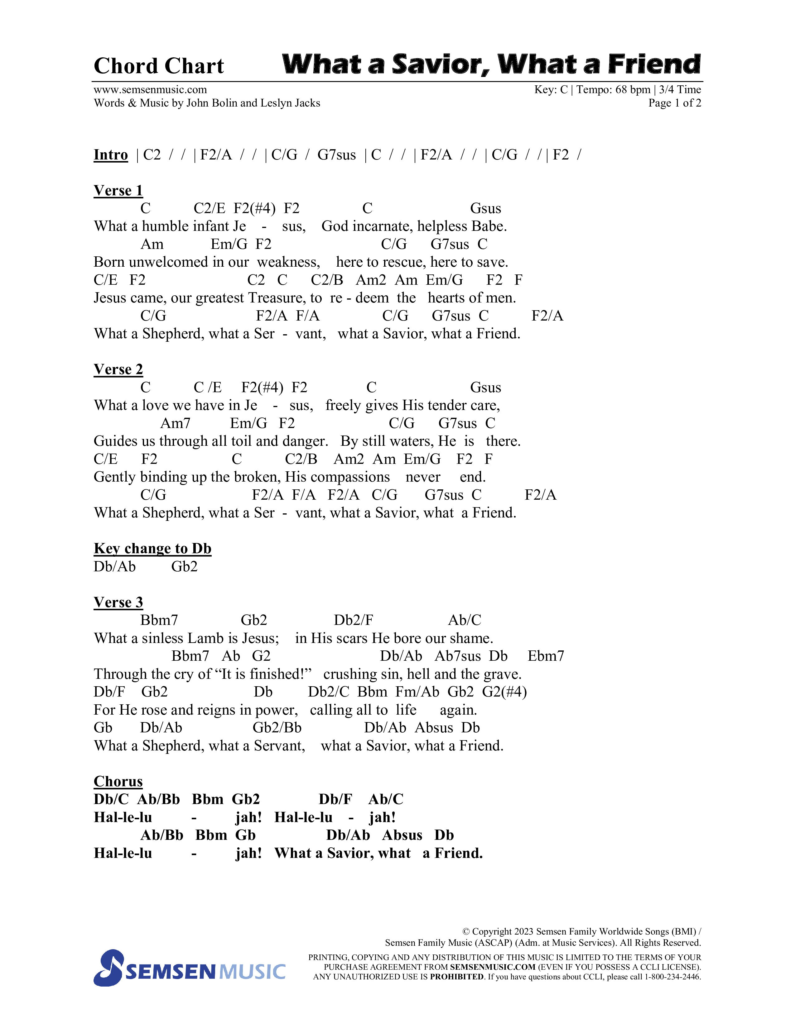 What A Savior What A Friend (Choral Anthem SATB) Chords & Lead Sheet (Semsen Music / Arr. John Bolin / Orch. David Shipps)
