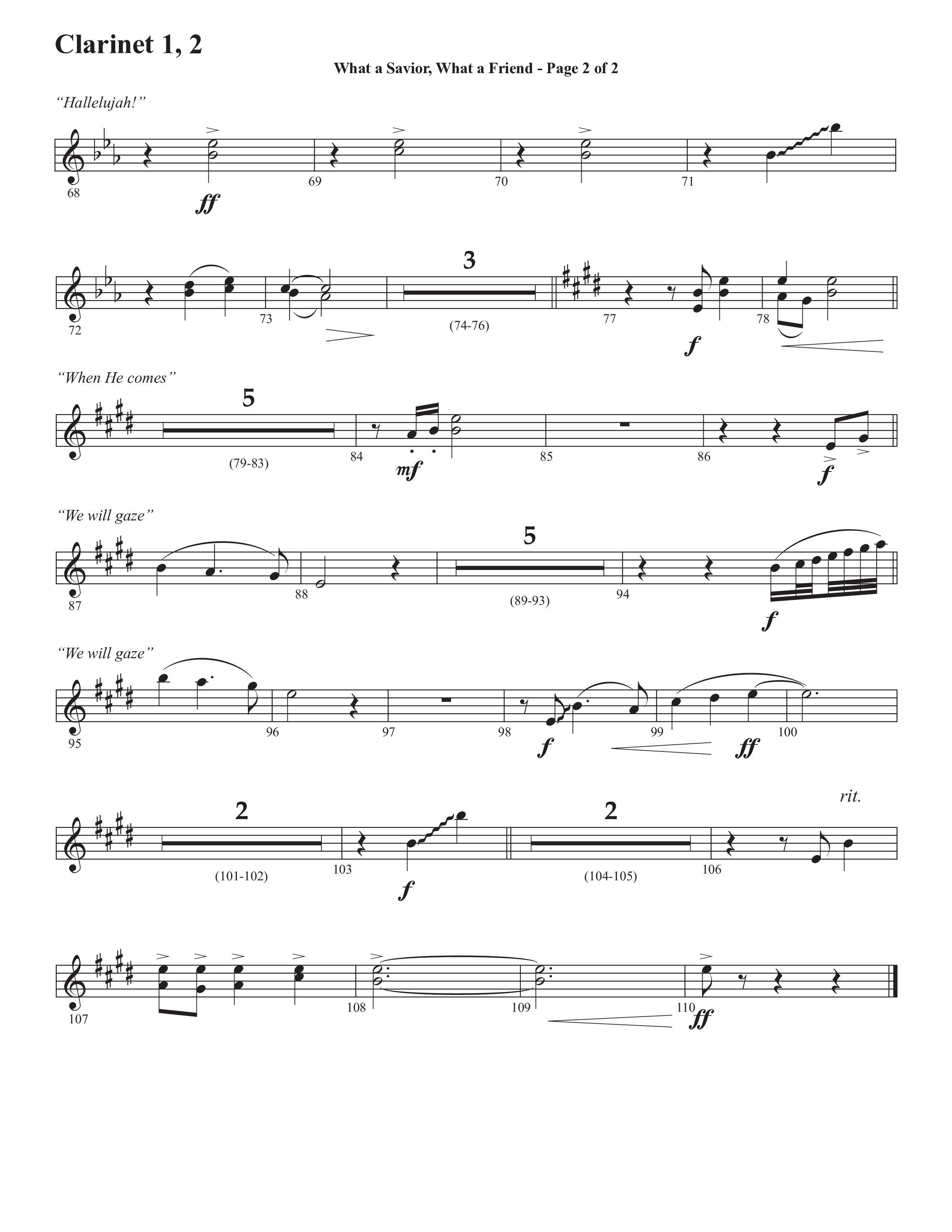 What A Savior What A Friend (Choral Anthem SATB) Clarinet 1/2 (Semsen Music / Arr. John Bolin / Orch. David Shipps)