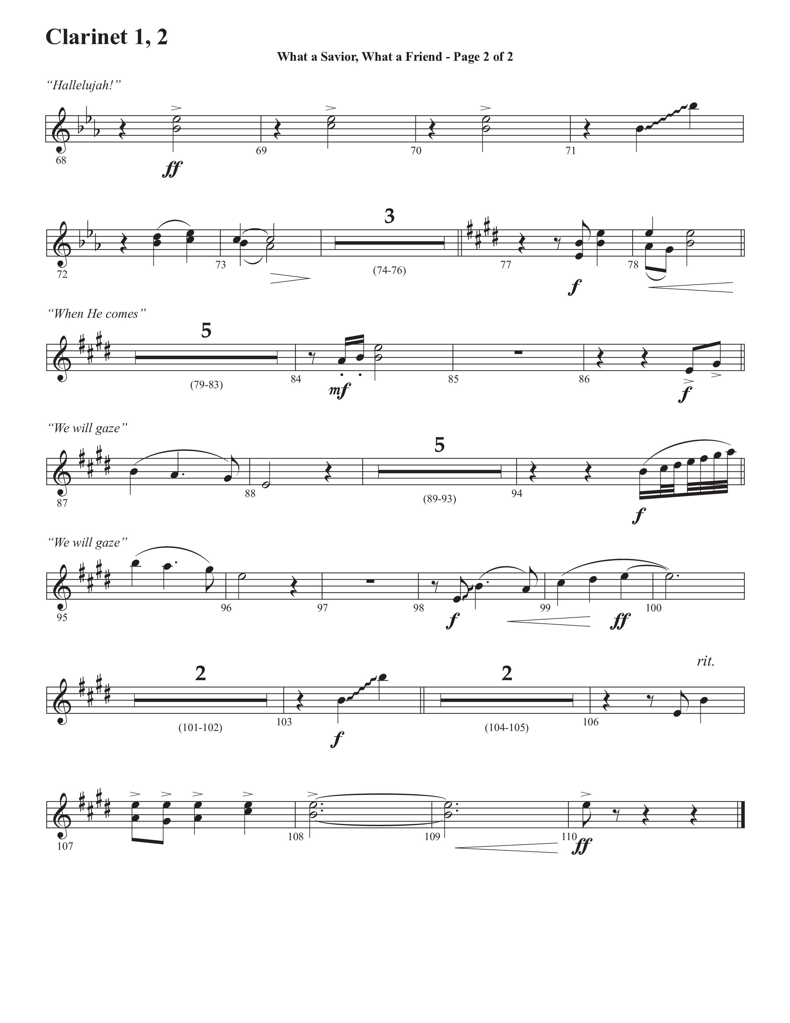 What A Savior What A Friend (Choral Anthem SATB) Clarinet 1/2 (Semsen Music / Arr. John Bolin / Orch. David Shipps)