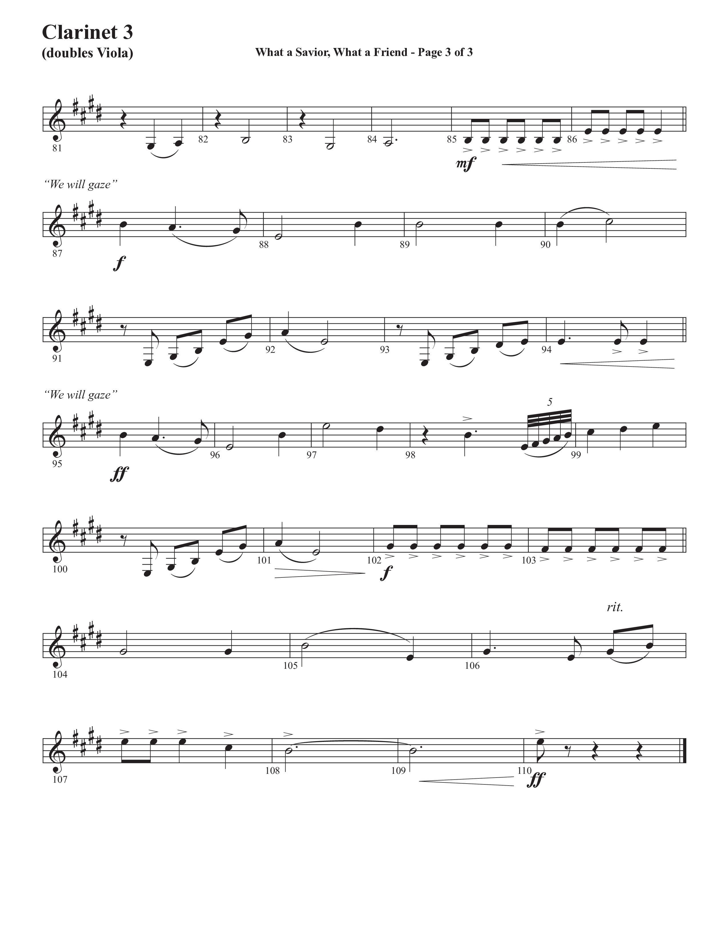 What A Savior What A Friend (Choral Anthem SATB) Clarinet 3 (Semsen Music / Arr. John Bolin / Orch. David Shipps)