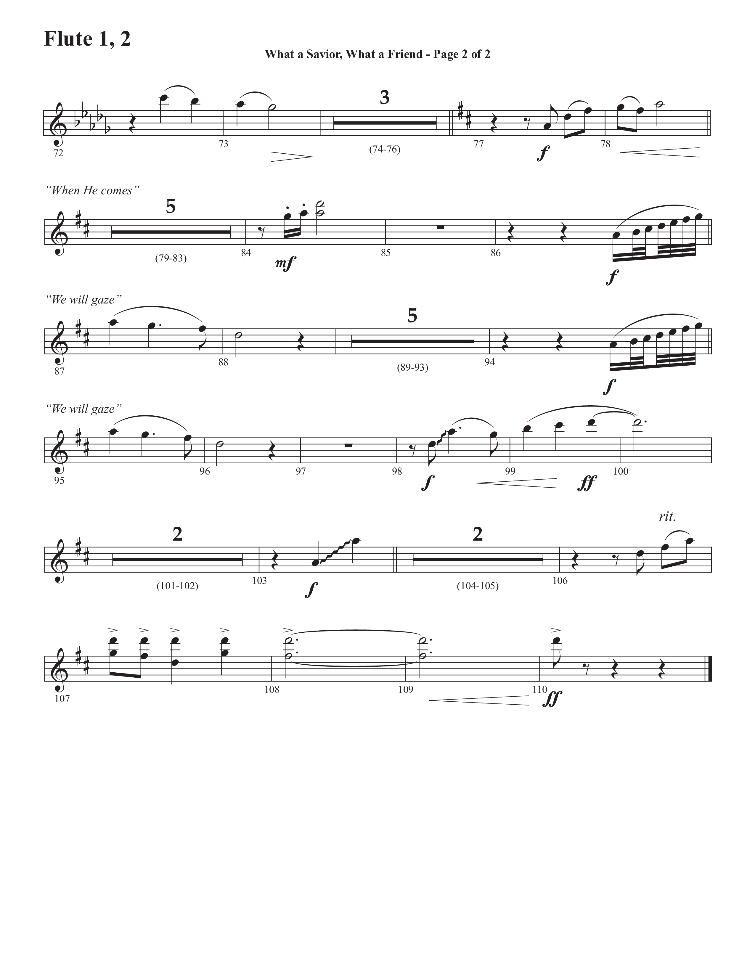 What A Savior What A Friend (Choral Anthem SATB) Flute 1/2 (Semsen Music / Arr. John Bolin / Orch. David Shipps)