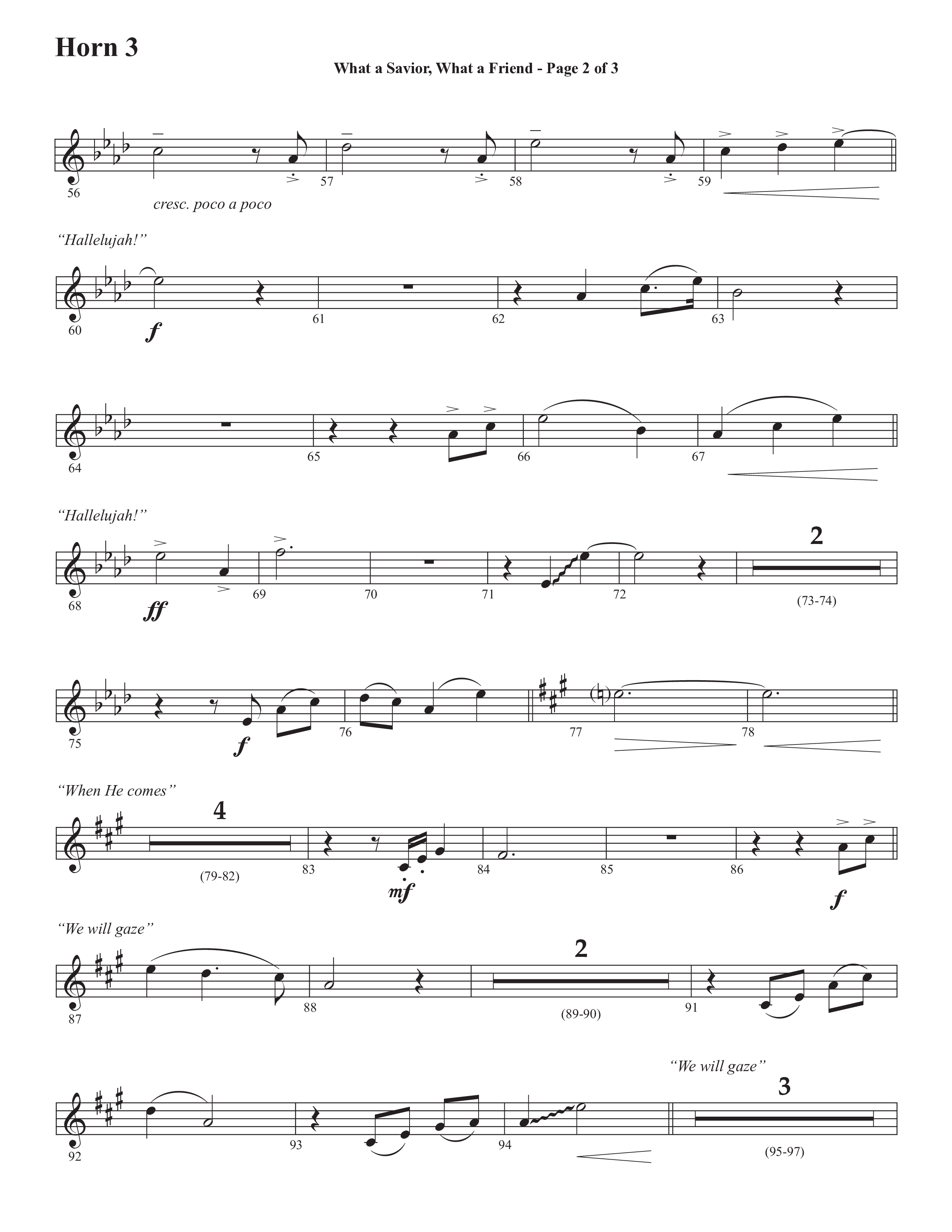 What A Savior What A Friend (Choral Anthem SATB) French Horn 3 (Semsen Music / Arr. John Bolin / Orch. David Shipps)